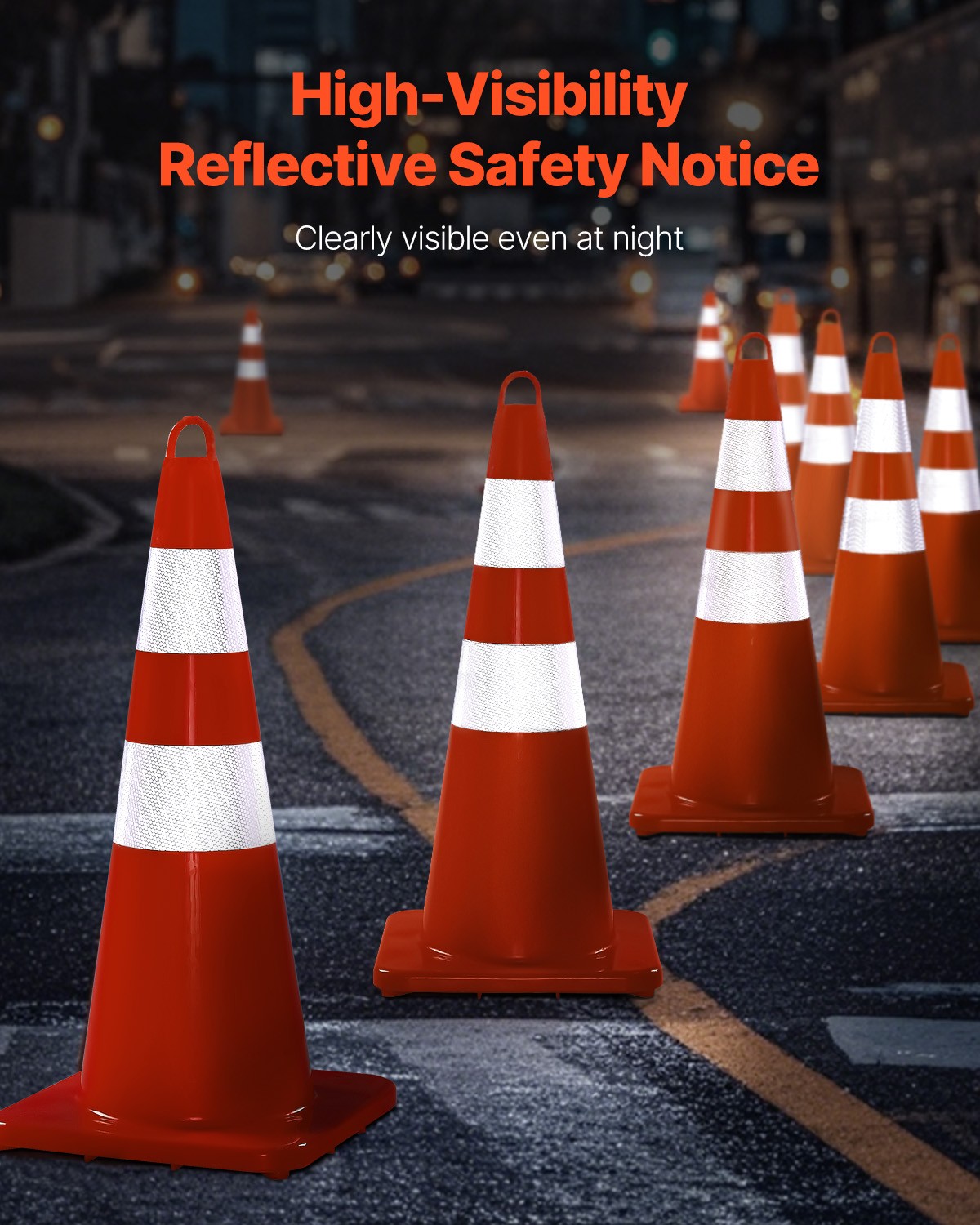 Uimoso 12PCS Safety Cones Traffic Cones 28″ Orange Reflective Collars Road Cones