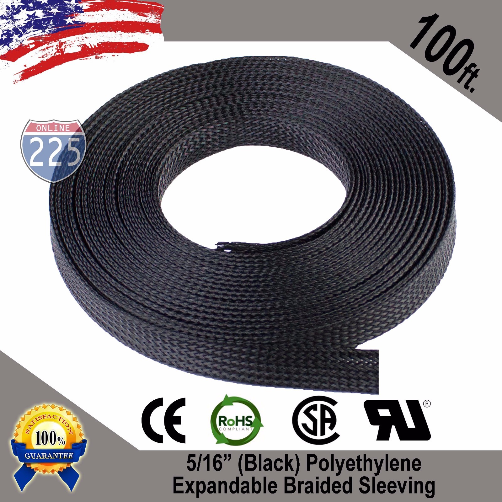 100 FT. 5/16″ Black Expandable Wire Cable Sleeving Sheathing Braided Loom Tubing