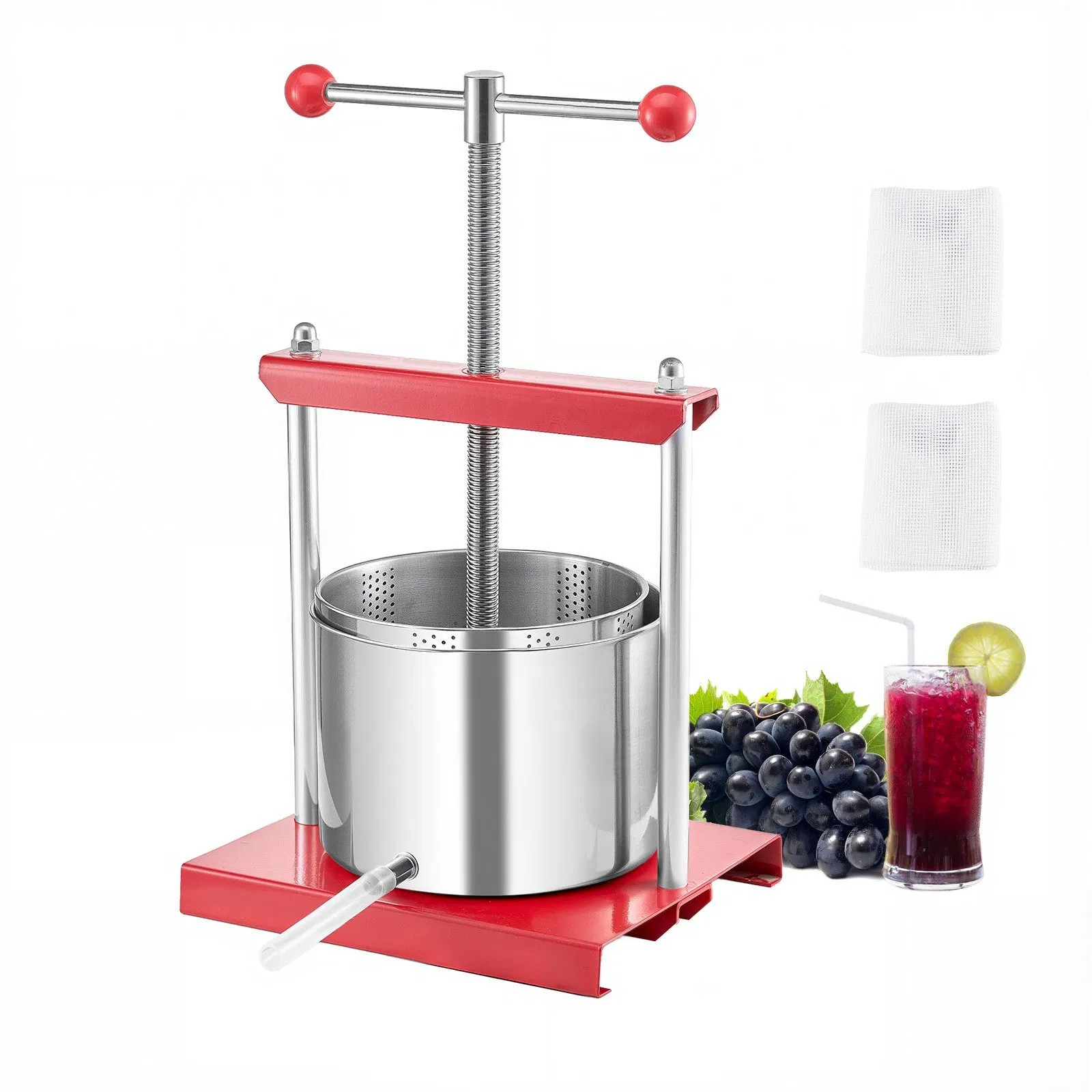 1.6 Gal/6L Fruit Wine Press, 2 Stainless Steel Barrels, Manual Juice Maker, Cide