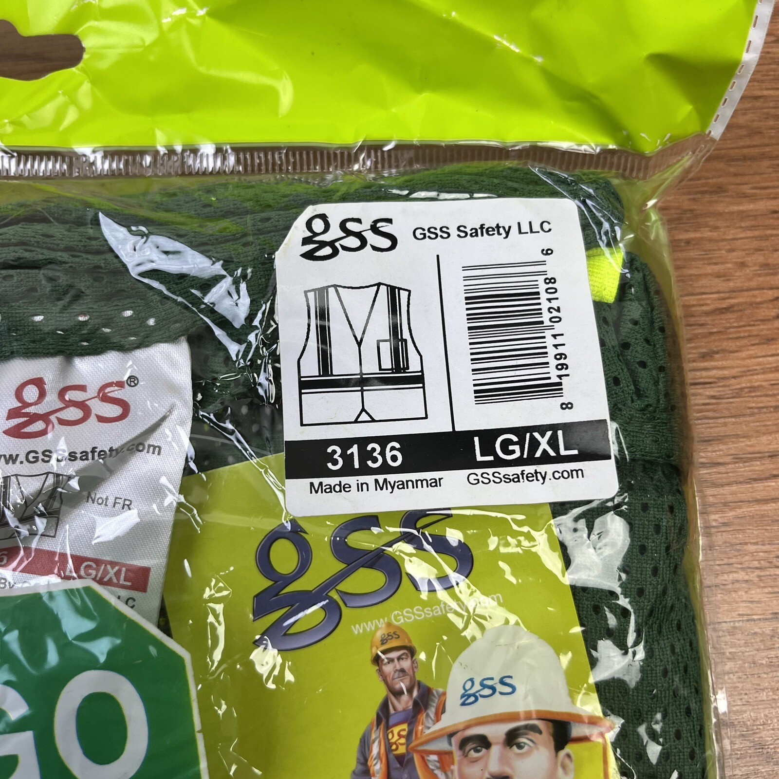 GSS Safety Vest 3136 Dark Green Zip Front High Visibility Size L/XL NEW
