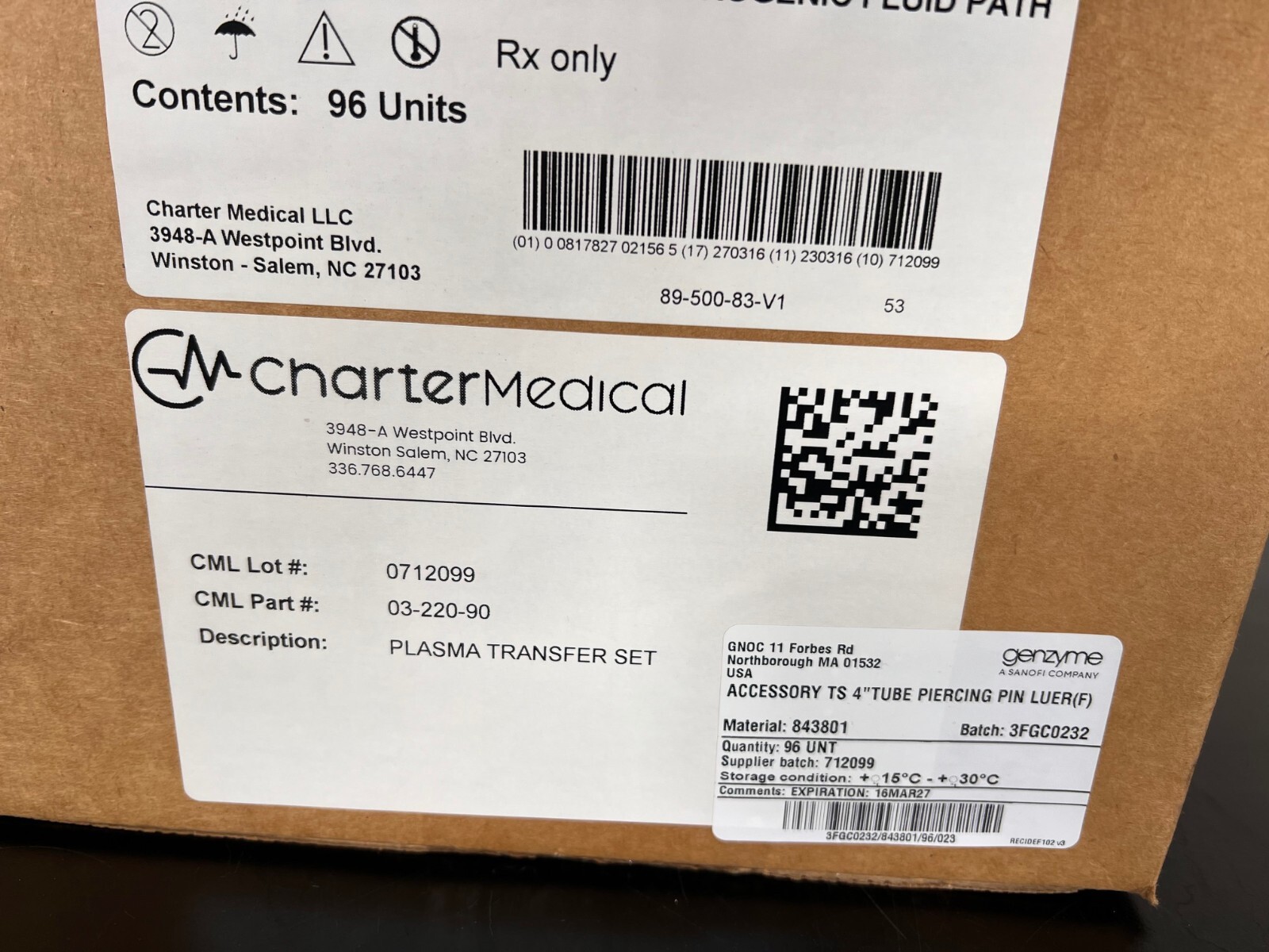 New Sealed Charter Medical 03-220-90 Box, Content 96 Units Good until March 2027