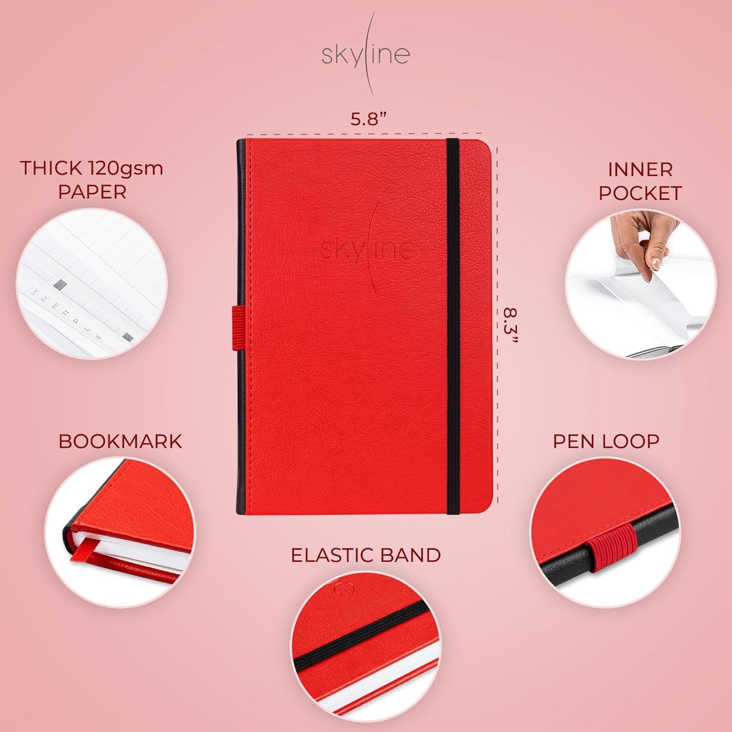 Skyline Registro de cheques – Libro registro A5 (5.8» x 8.3»), Rojo –