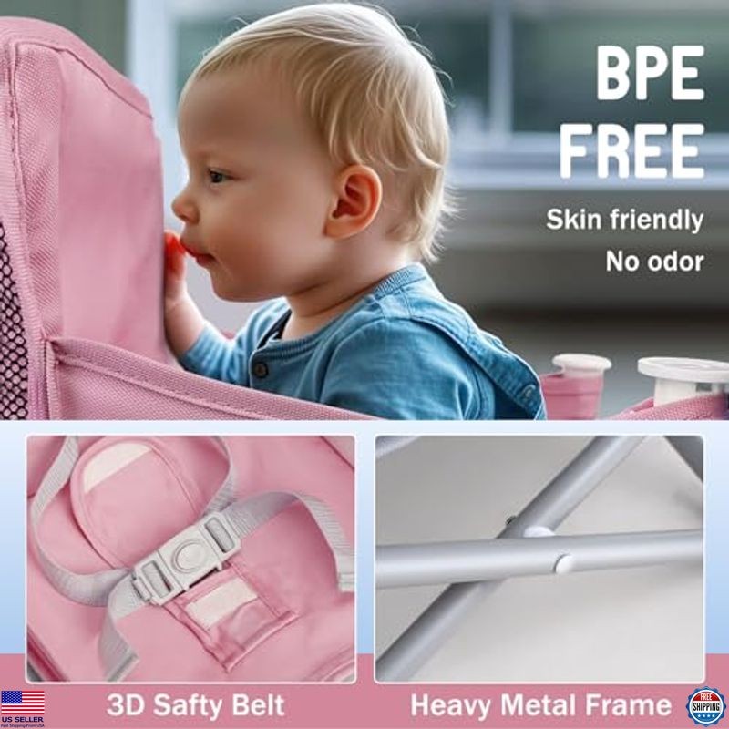 Tiny Marvels 3-in-1 Portable Baby Booster Seat with Tray, Foldable & Safety Belt