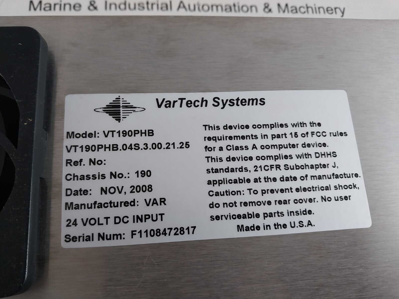 VARTECH VT190PHB Touch Panel Monitor X200288642 24V DC