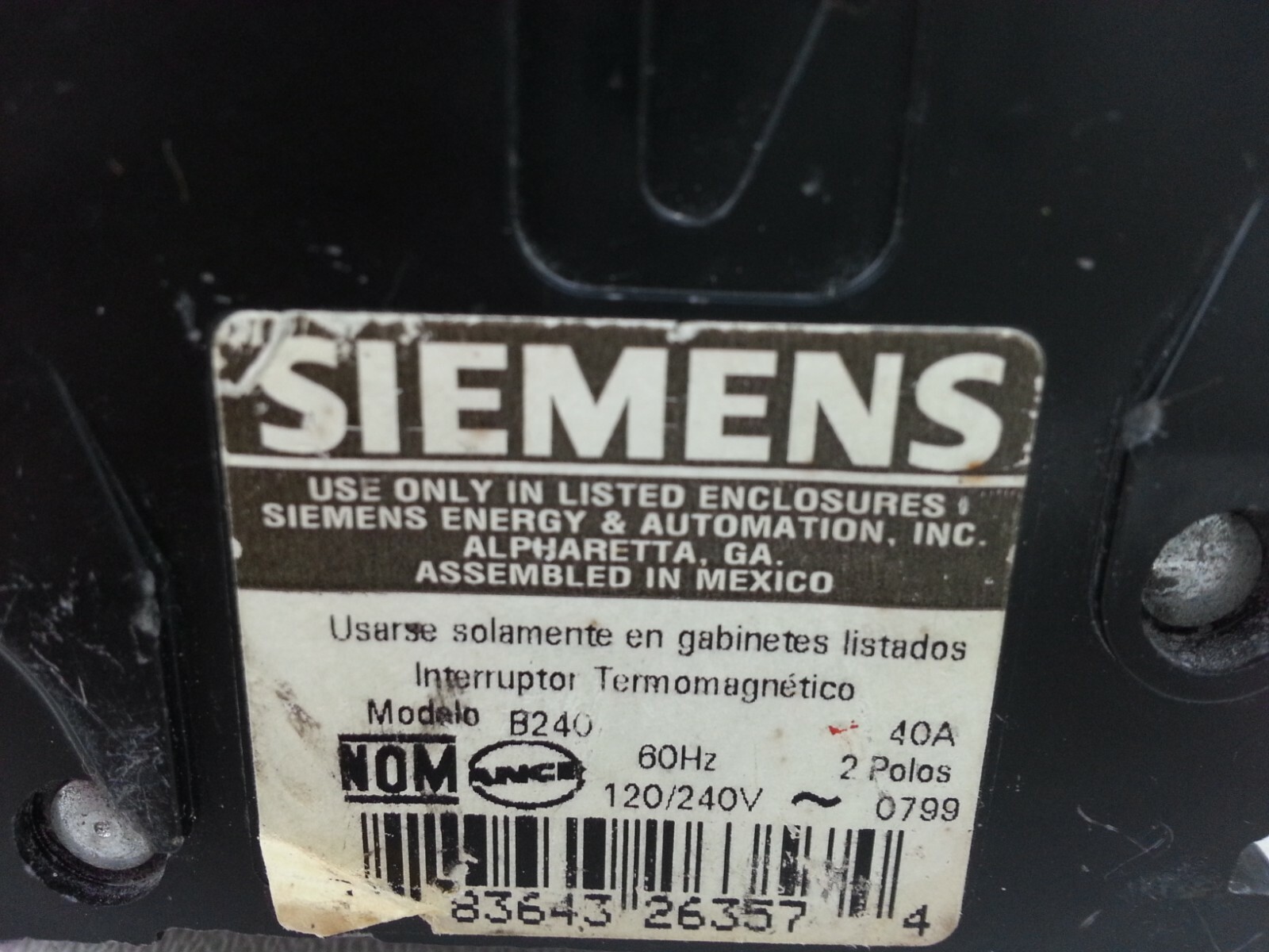 B240 Siemens Circuit Breaker