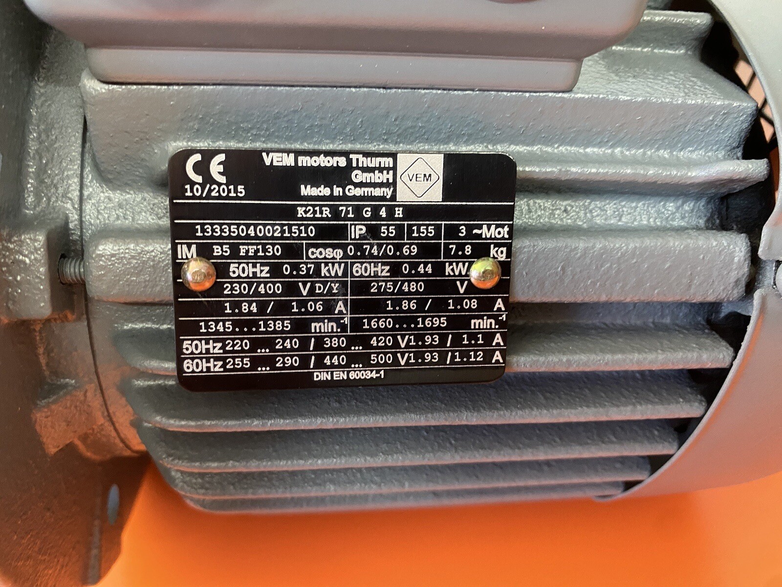 VEM Motors Thrum GmbH 3Ph 230/400VAC 50/60Hz 0.37/0.44 Kw K21R 71G4H