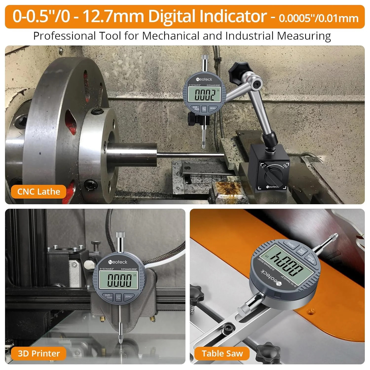 Neoteck DTI Digital Dial Indicator 0.01mm/0.0005 inch Digital Probe Indicator Di