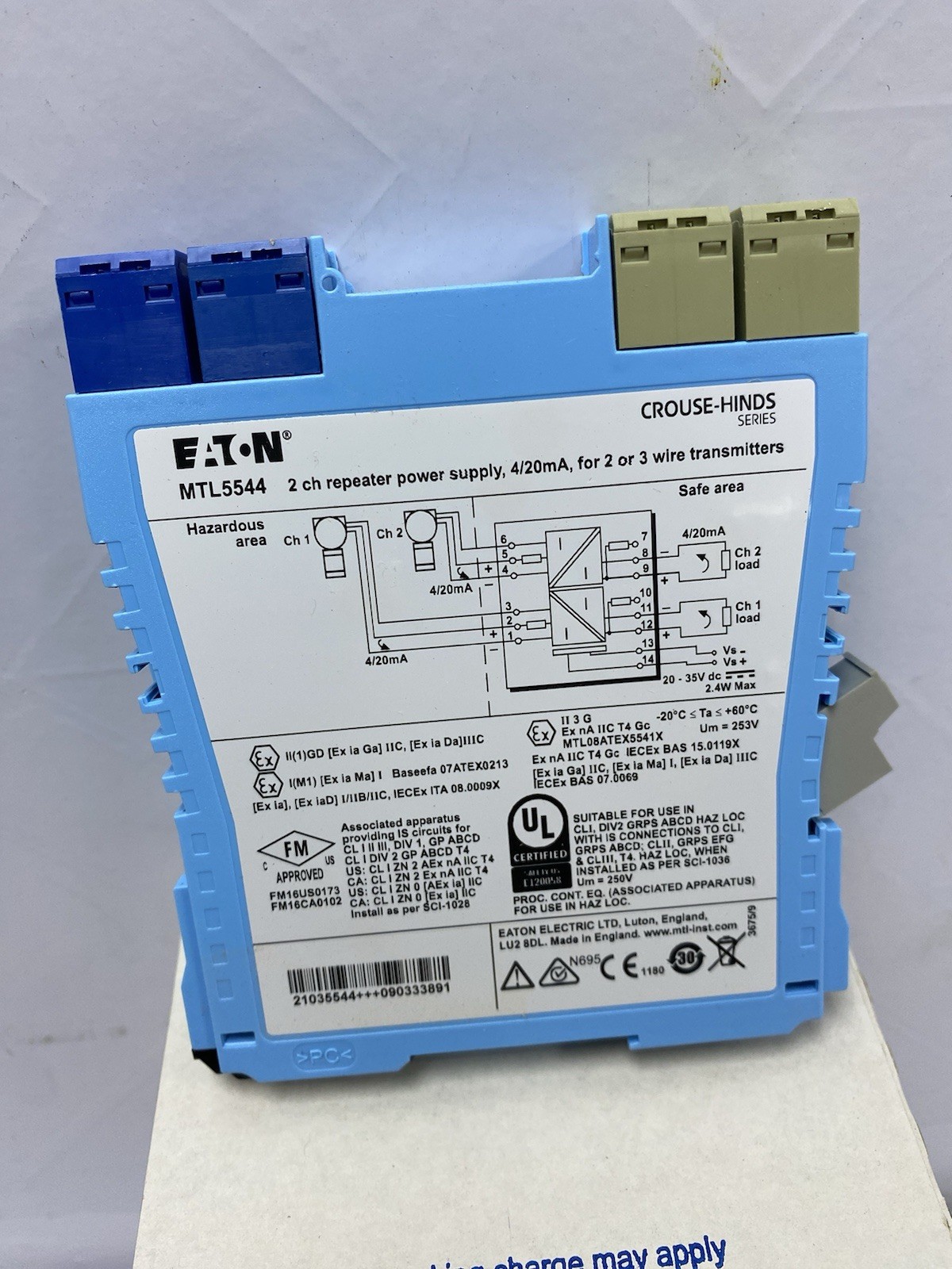 EATON/MTL MTL5544 2CH REPEATER POWER SUPPLY 4/20mA