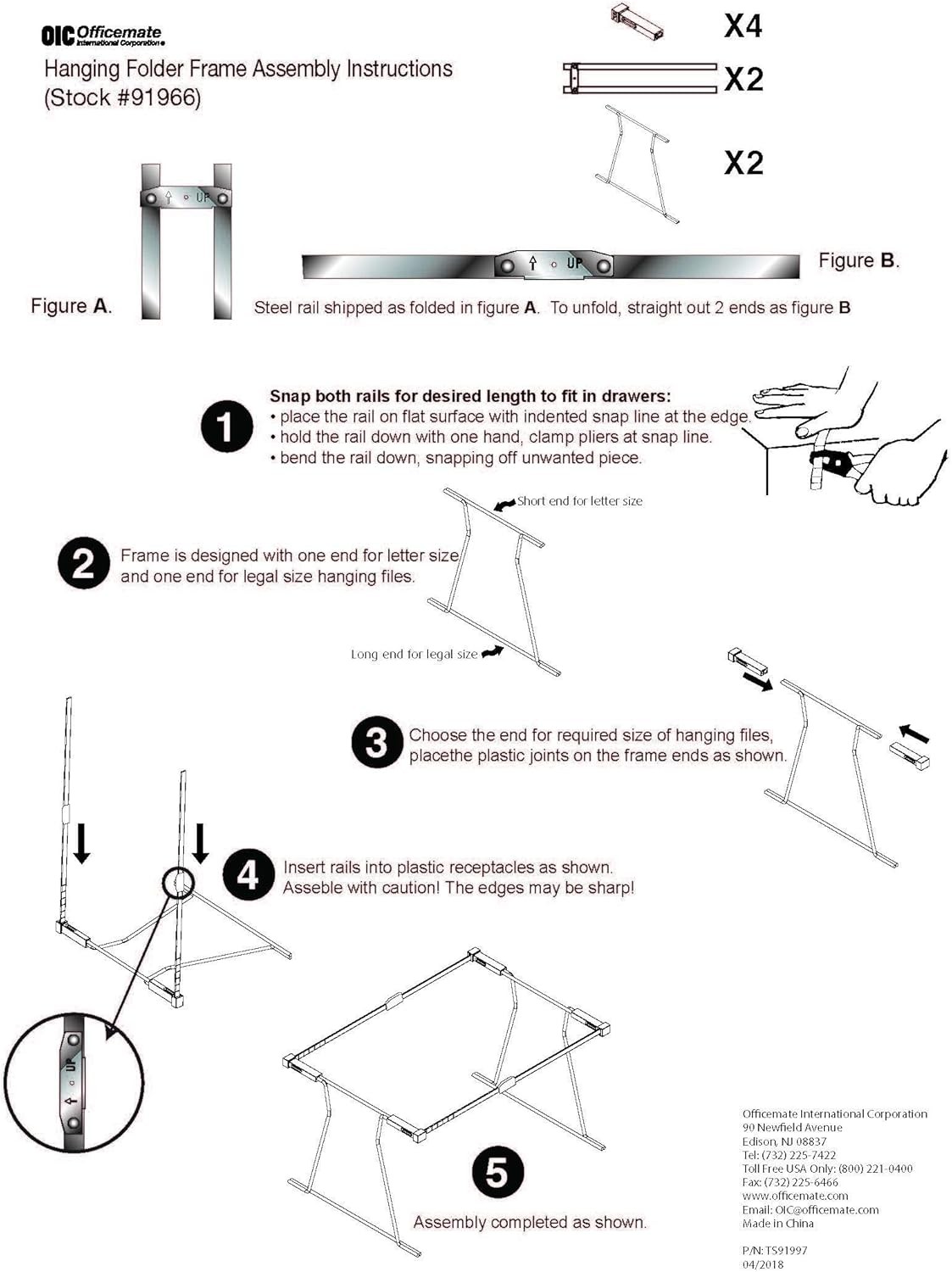 Universal Hanging File Frame, Letter and Legal Size, Rails 24 to 27, Steel, 1 Se