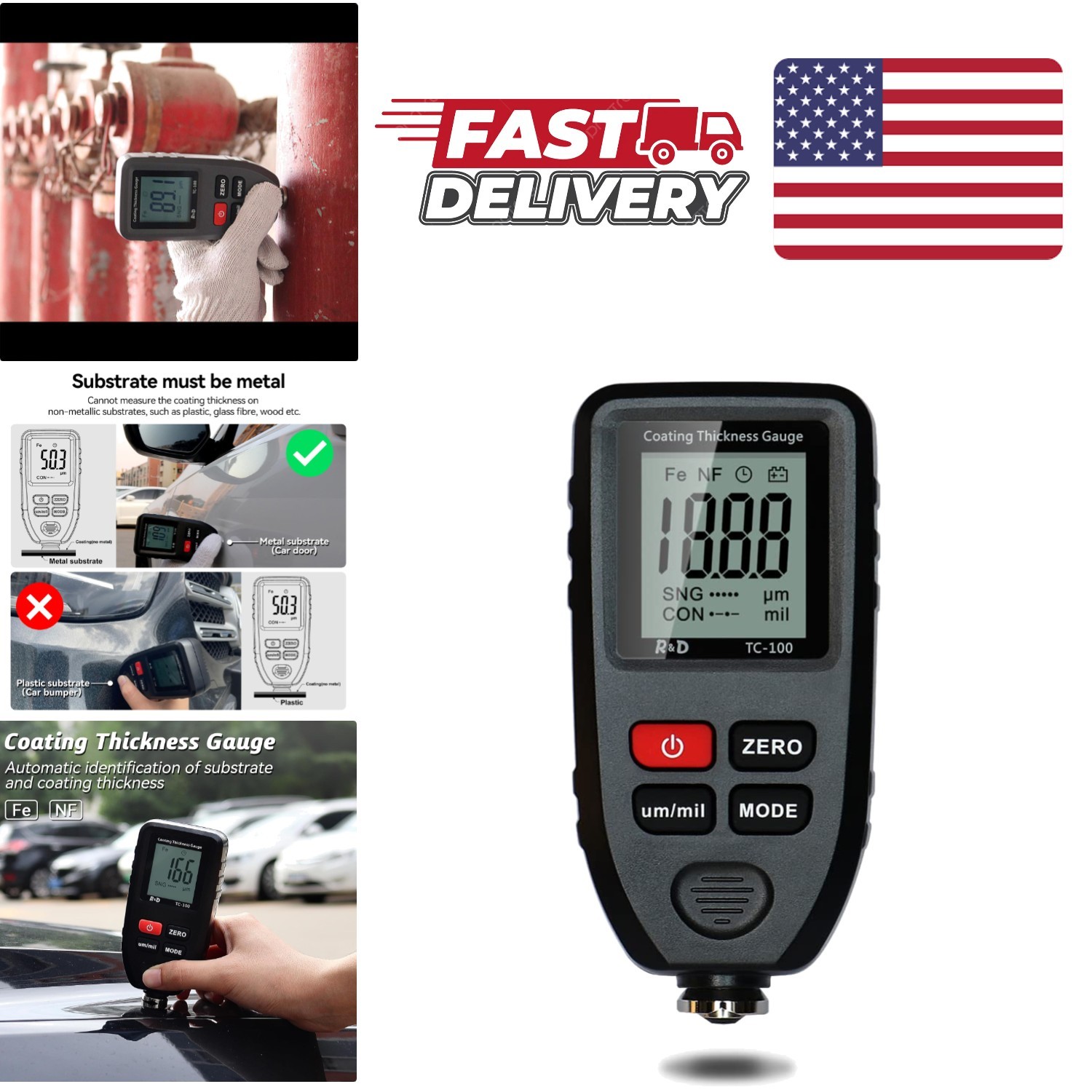 Portable Paint Thickness Meter for Used Cars with User Manual and Accessories