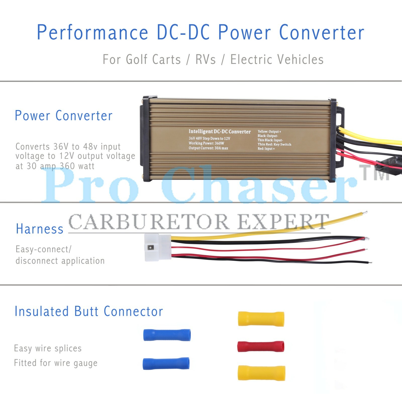 DC-DC 36V 48V Voltage Converter Regulator Reducer to 12V 360W 30A