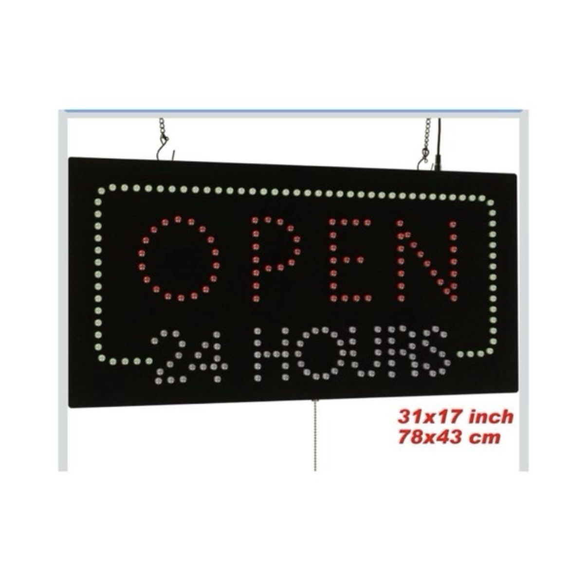 31” x 17” ‘Open 24 Hours’ LED Animated Business Sign Hanging Lighted Display