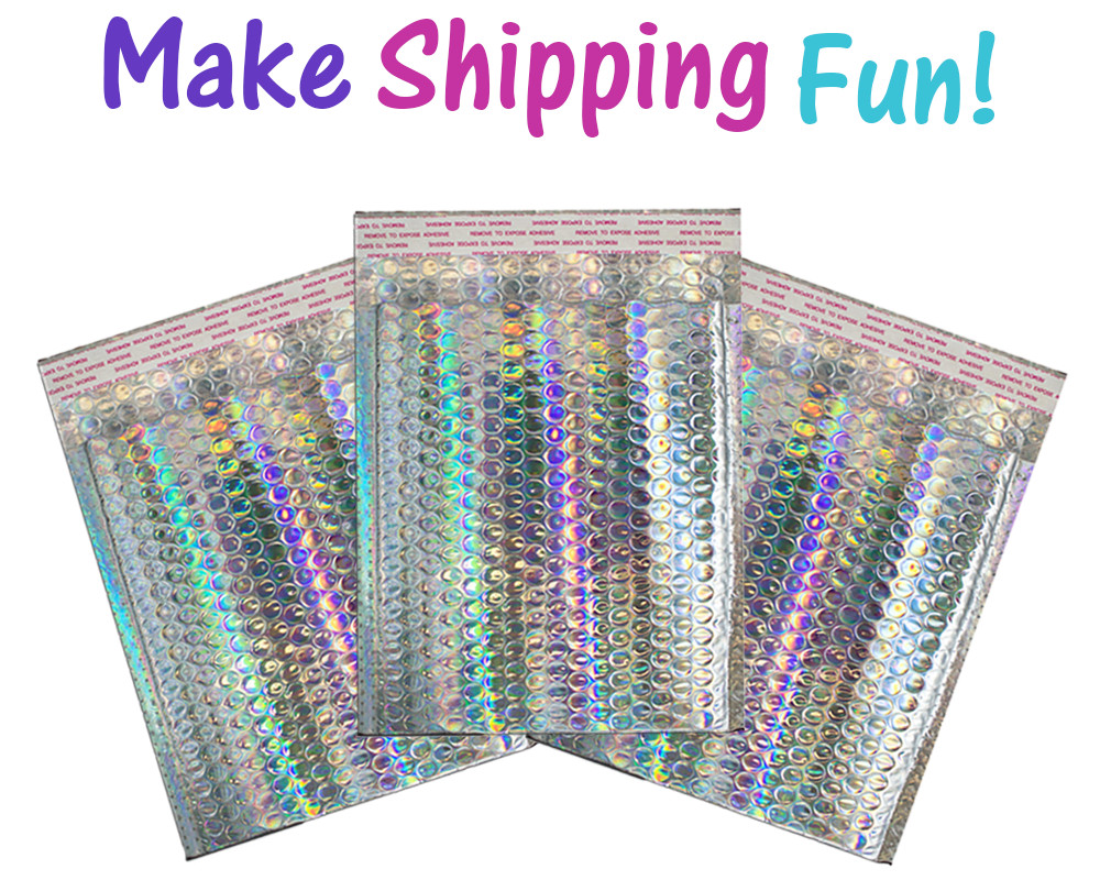 8.5×12 Holographic, Pink, Teal METALLIC BUBBLE MAILERS, Poly Padded Envelopes!