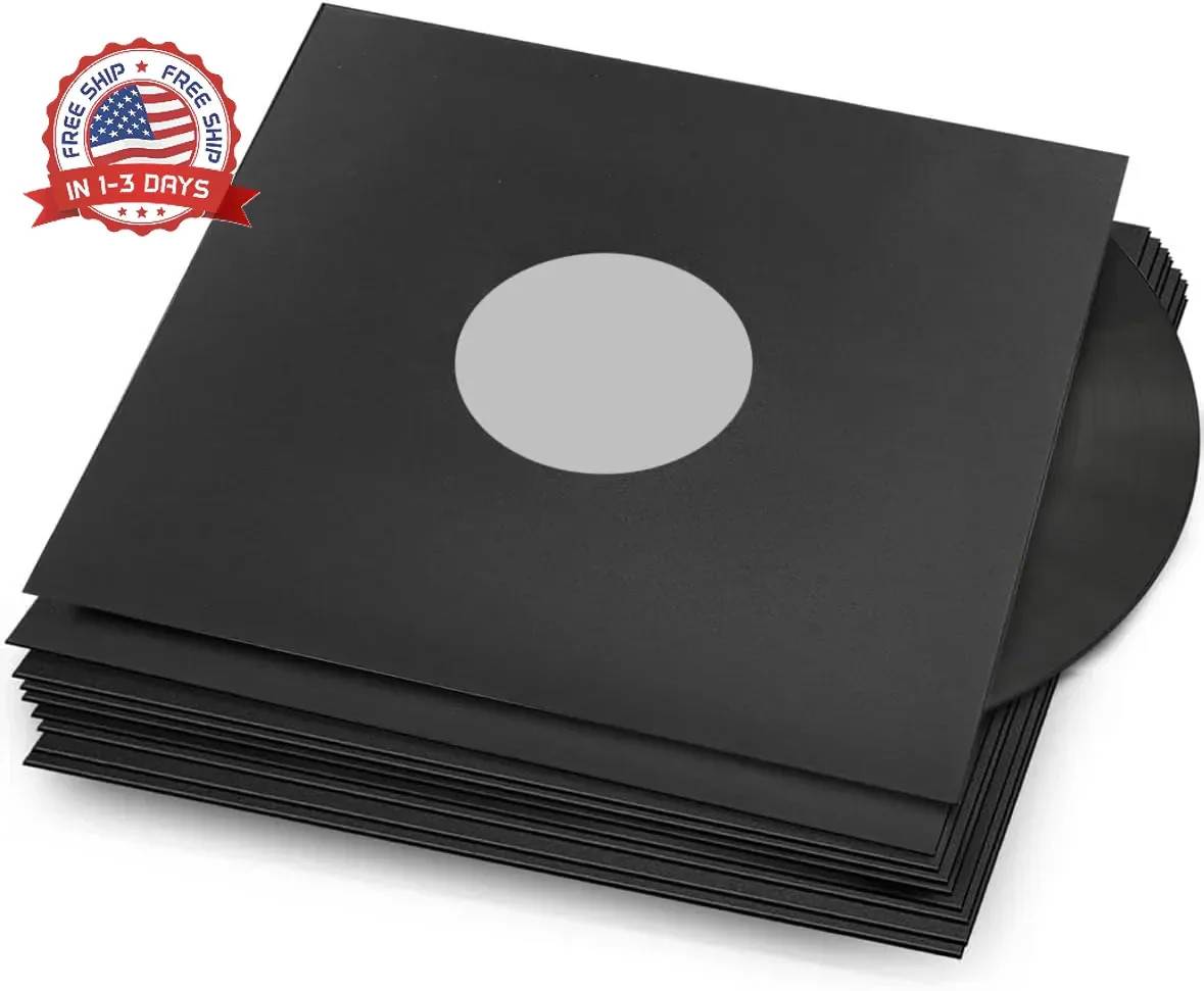 100 PCS 12in Black Paper & Poly Lined Record Inner Sleeves for LP Vinyl Records,