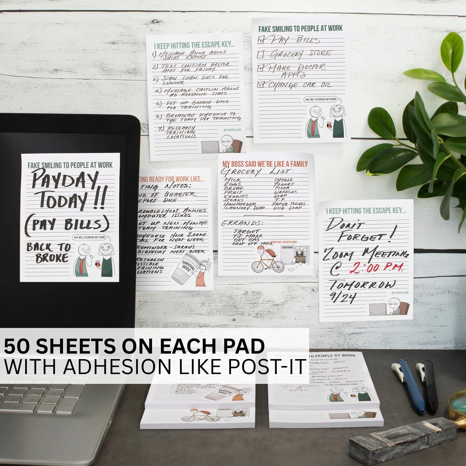 Super Funny Notepads Office Gift Women Coworkers Set of 4 Memo Pads w/ 50 Sheets