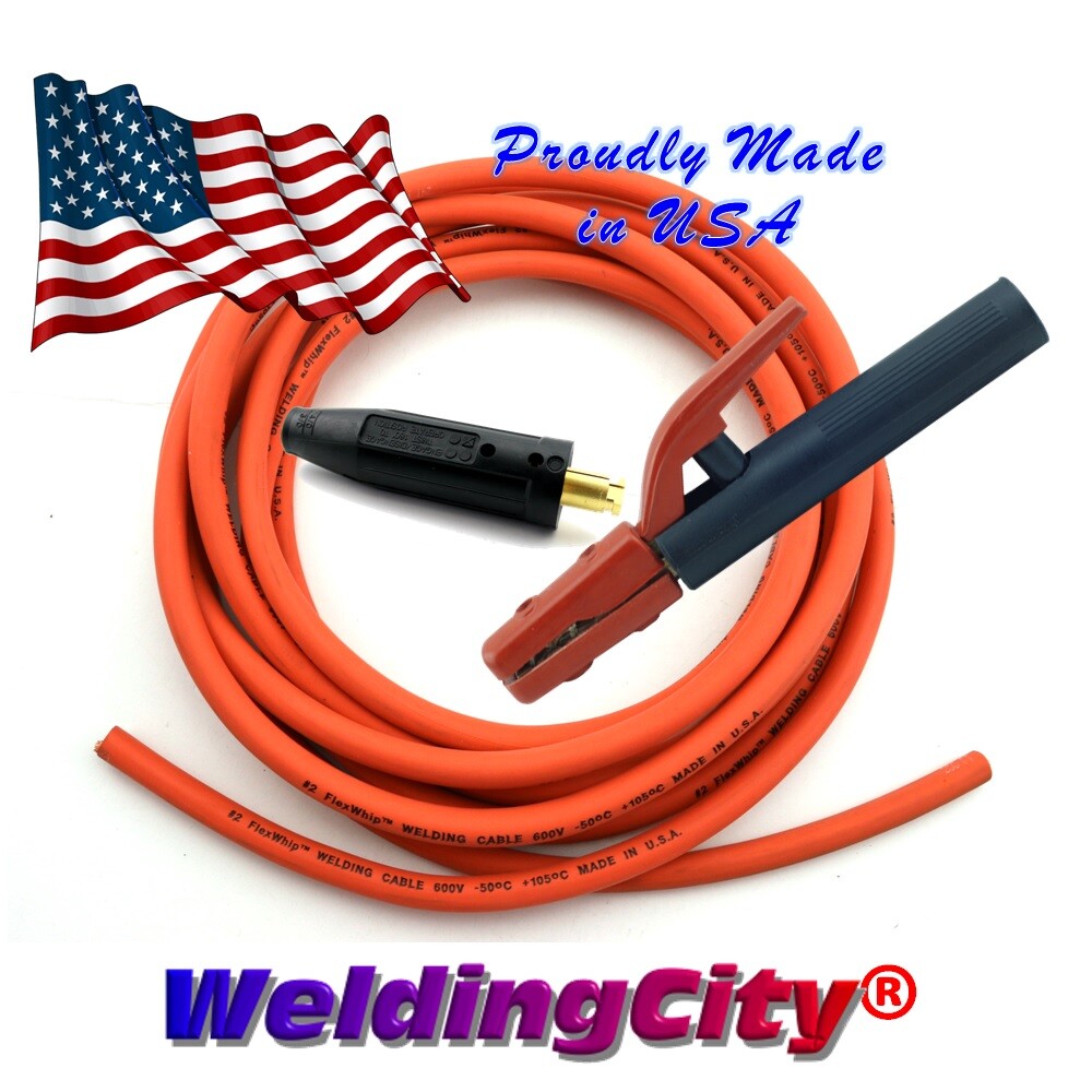 WeldingCity® USA Made 1-AWG Welding Cable Orange & Stick Holder Tweco Plug | USA