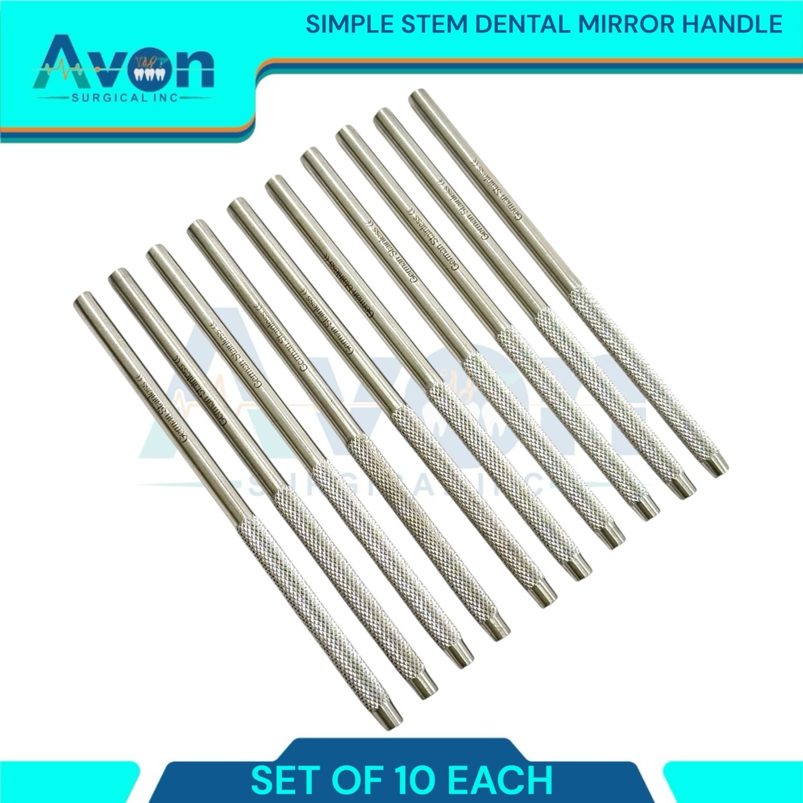 10pc Lot – Dental Oral Mouth Mirrors – Simple Stem – Knurled, for #4 & #5 Mirror