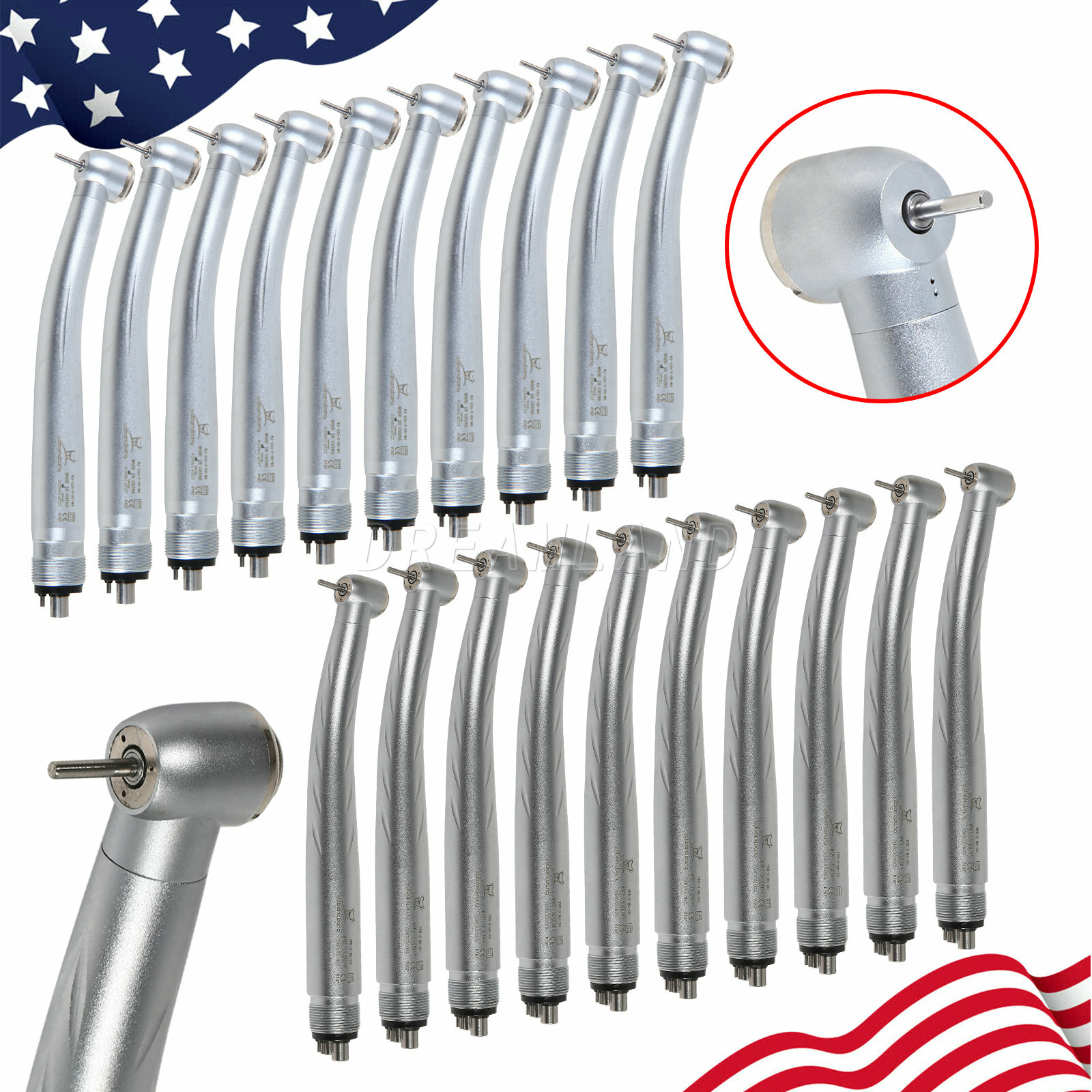 Dental High Speed (LED) Handpiece Push Single/Triple Way Spray 4 Holes e’r