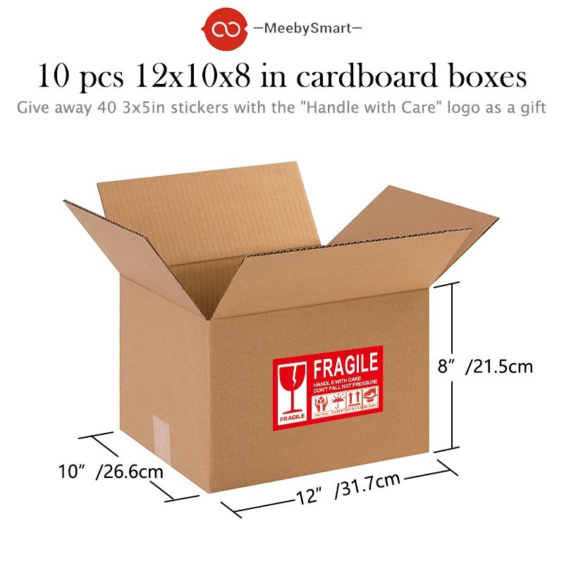 Corrugated Cardboard Shipping Box 12 x 10 x 8 in (6 pieces + 12 Fragile Labels)