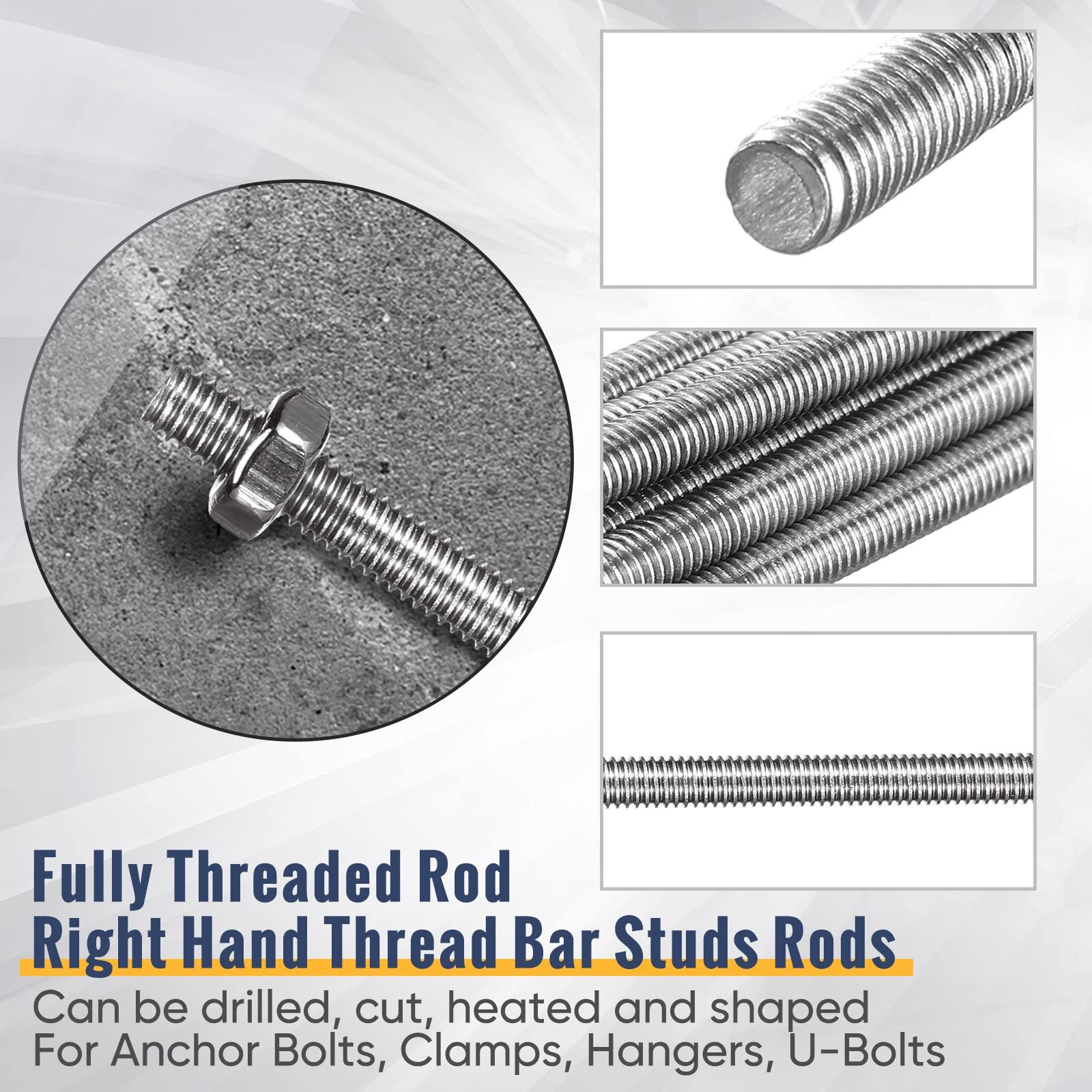 8 Pack 8/32 Inch M4 Threaded Rod w/ Hex Nuts Stainless Steel 10 Inch Studs Rods