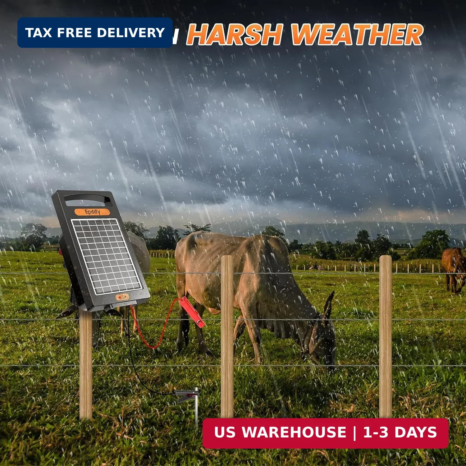 24 Hour Solar Electric Fence Charger, 10 Miles, Up to 10200v Output Range Electr