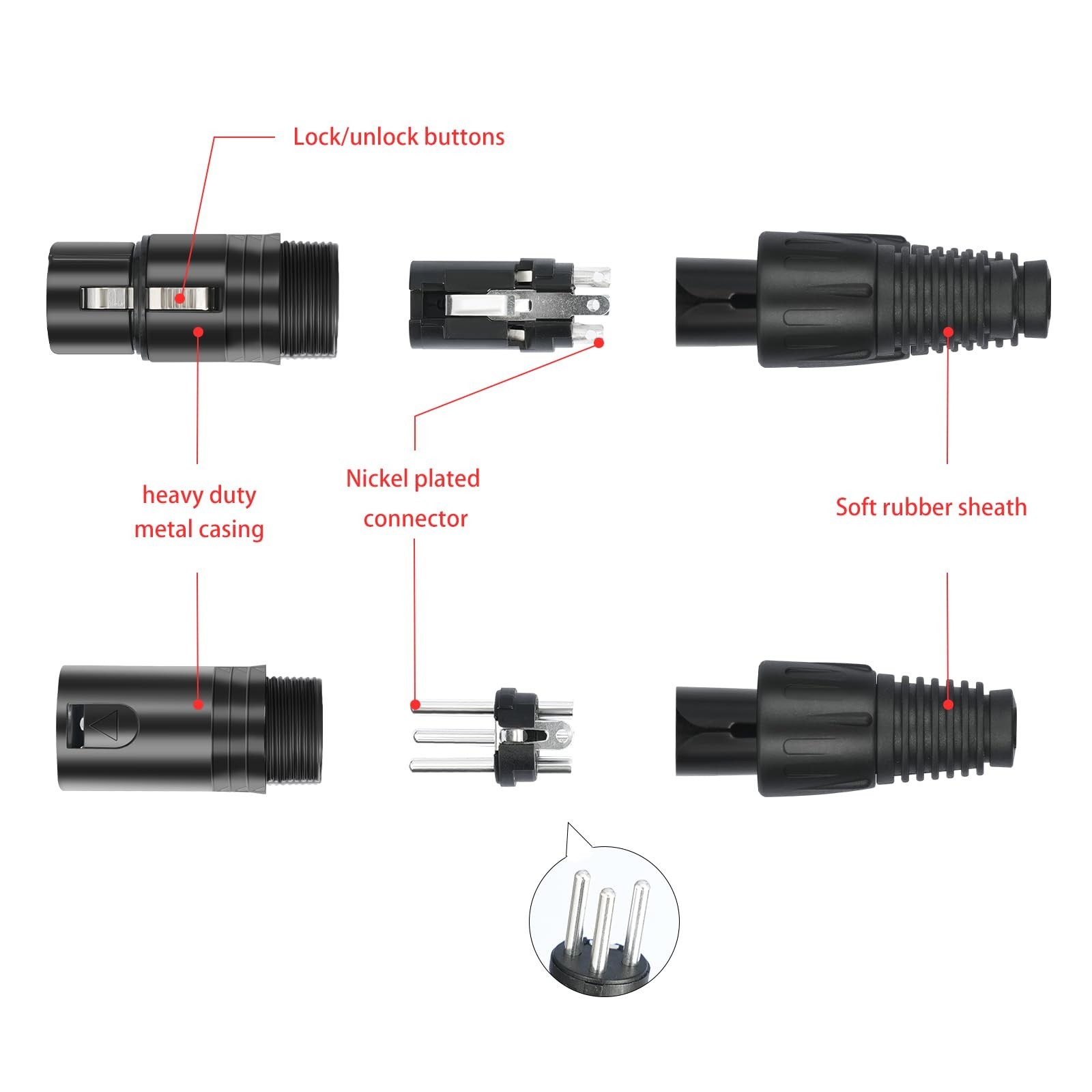 10 Pack XLR Connectors,5-PairXLR 3 Pin Male/Female Plugs Audio Mic Microphone…