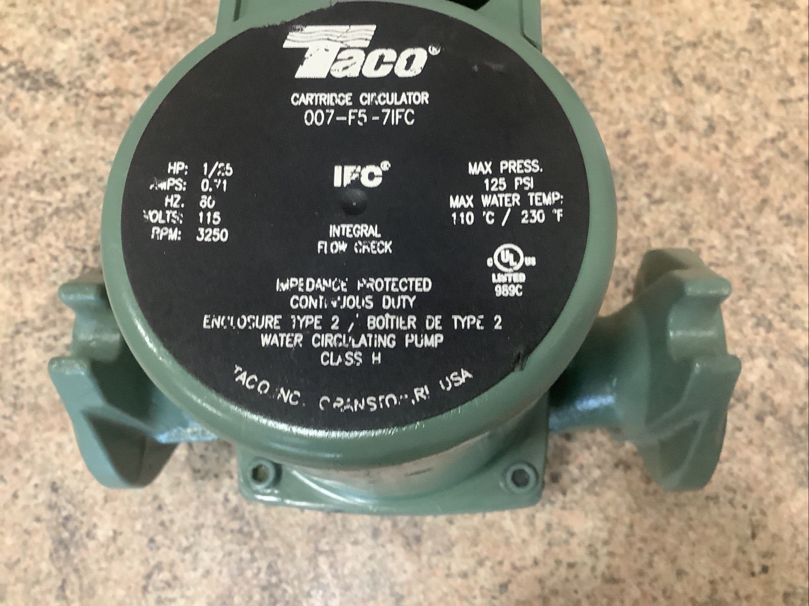 TACO cartridge Circulator 007-F5-7 IFC 115VAC 3250RPM 1/25HP