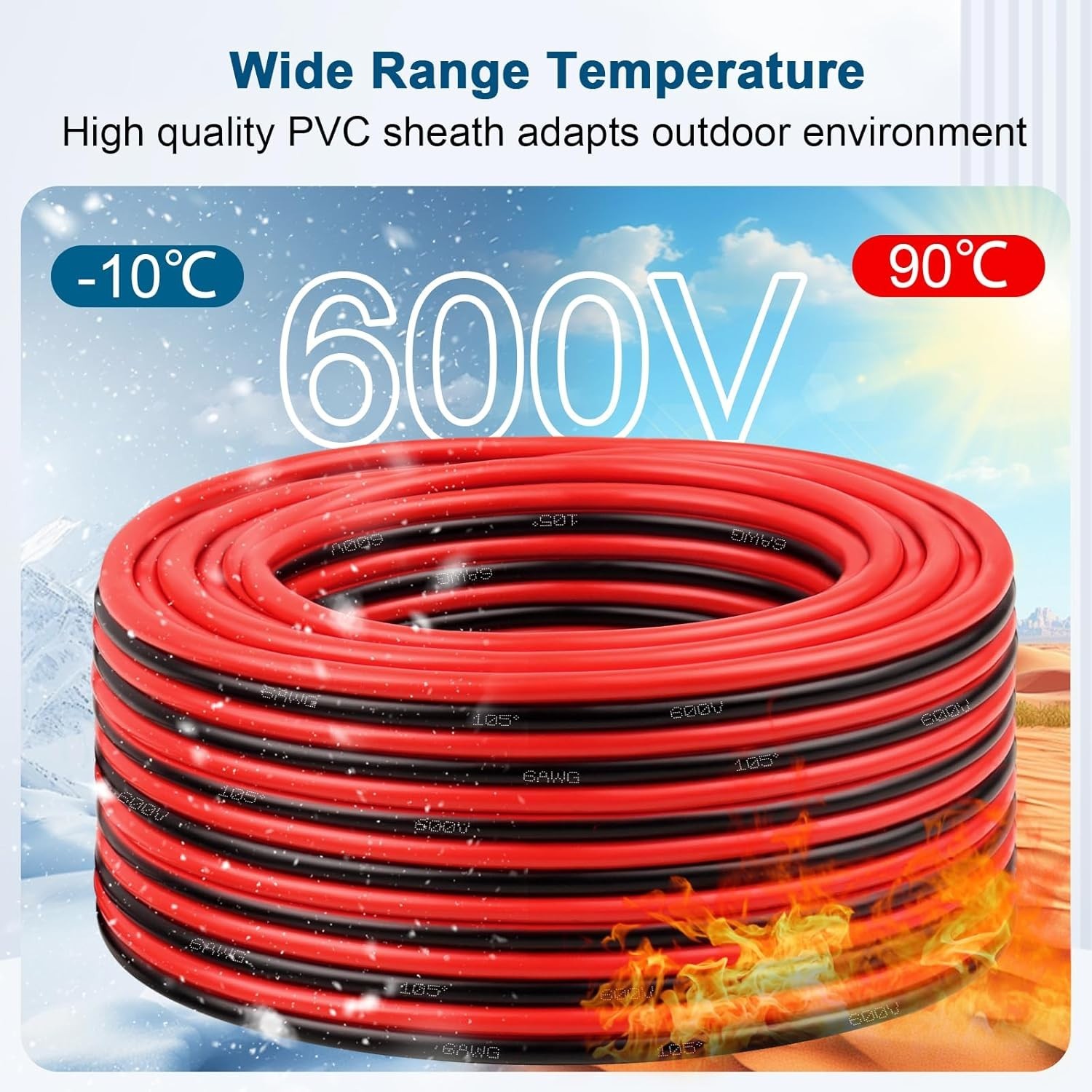 8 Gauge Wire 2 Conductors Copper Wire, 8 AWG Battery Cable Oxygen Free Copper Wi