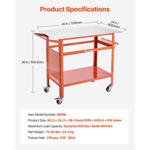 Welding Table 40 x 24 Welding Workbench Table with 800LBS Static Weight