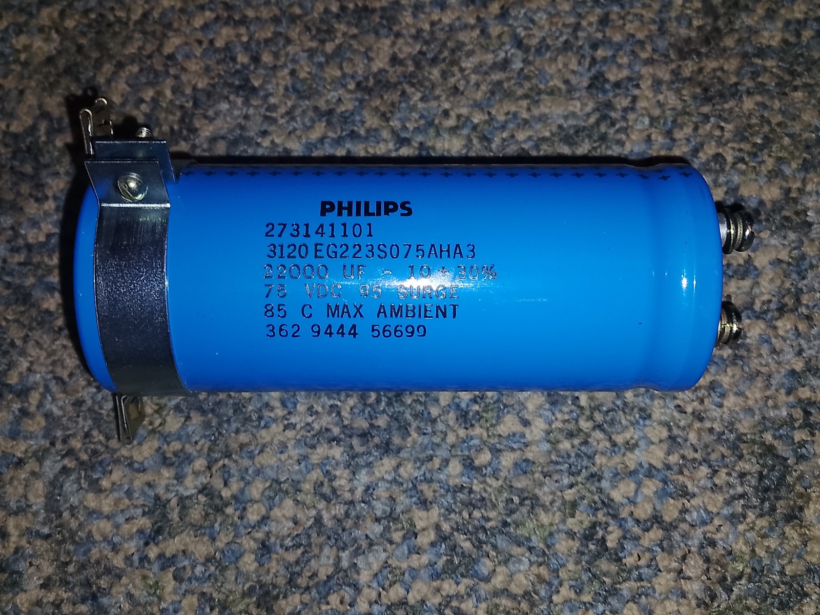 Philips 273141101 Computer Grade Capacitor 22000 UF , 75 VDC, 95 VDC Surge