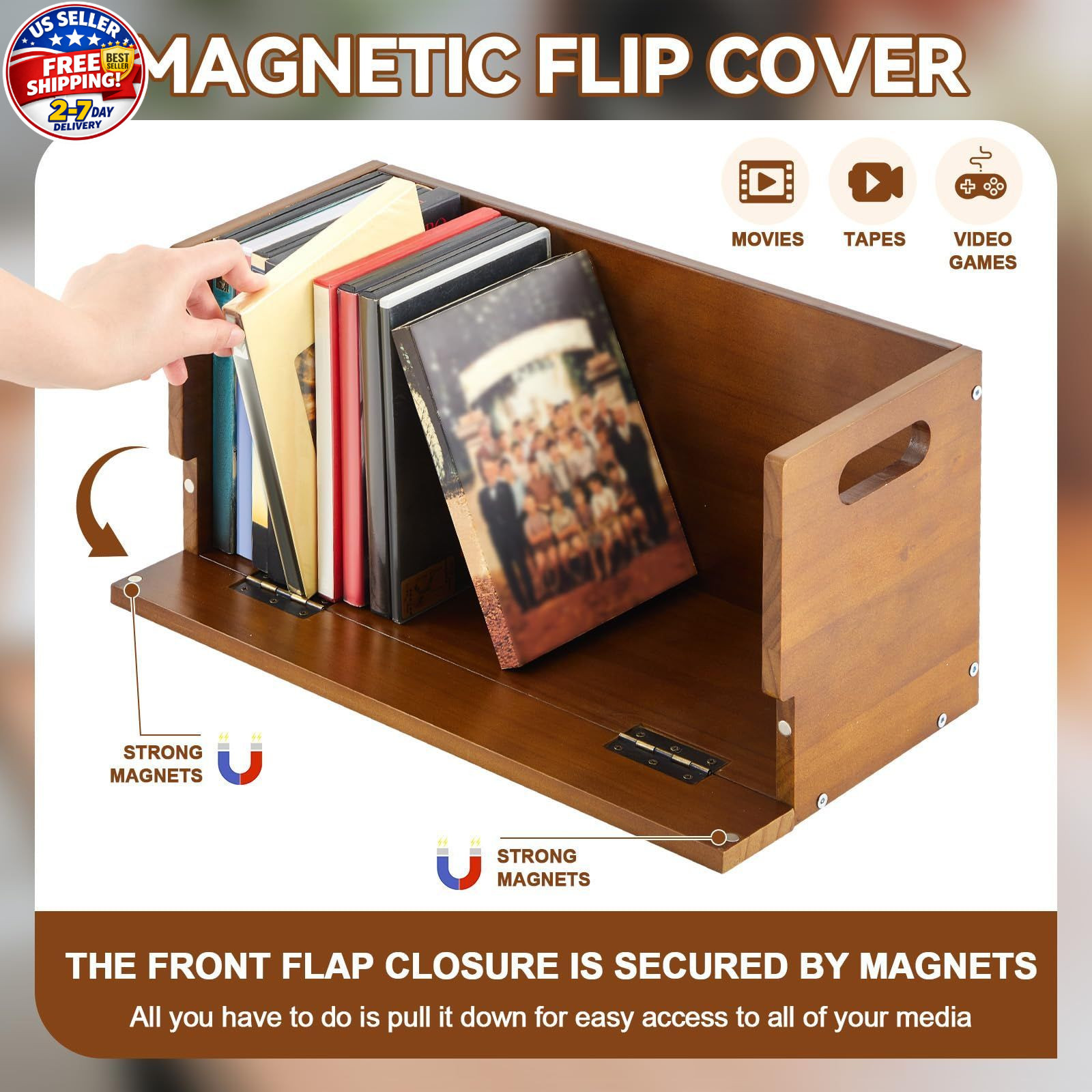 CroBlissful 2 Pack Wooden DVD Storage 16.93 x 9.65 x 3.94 inches, Brown