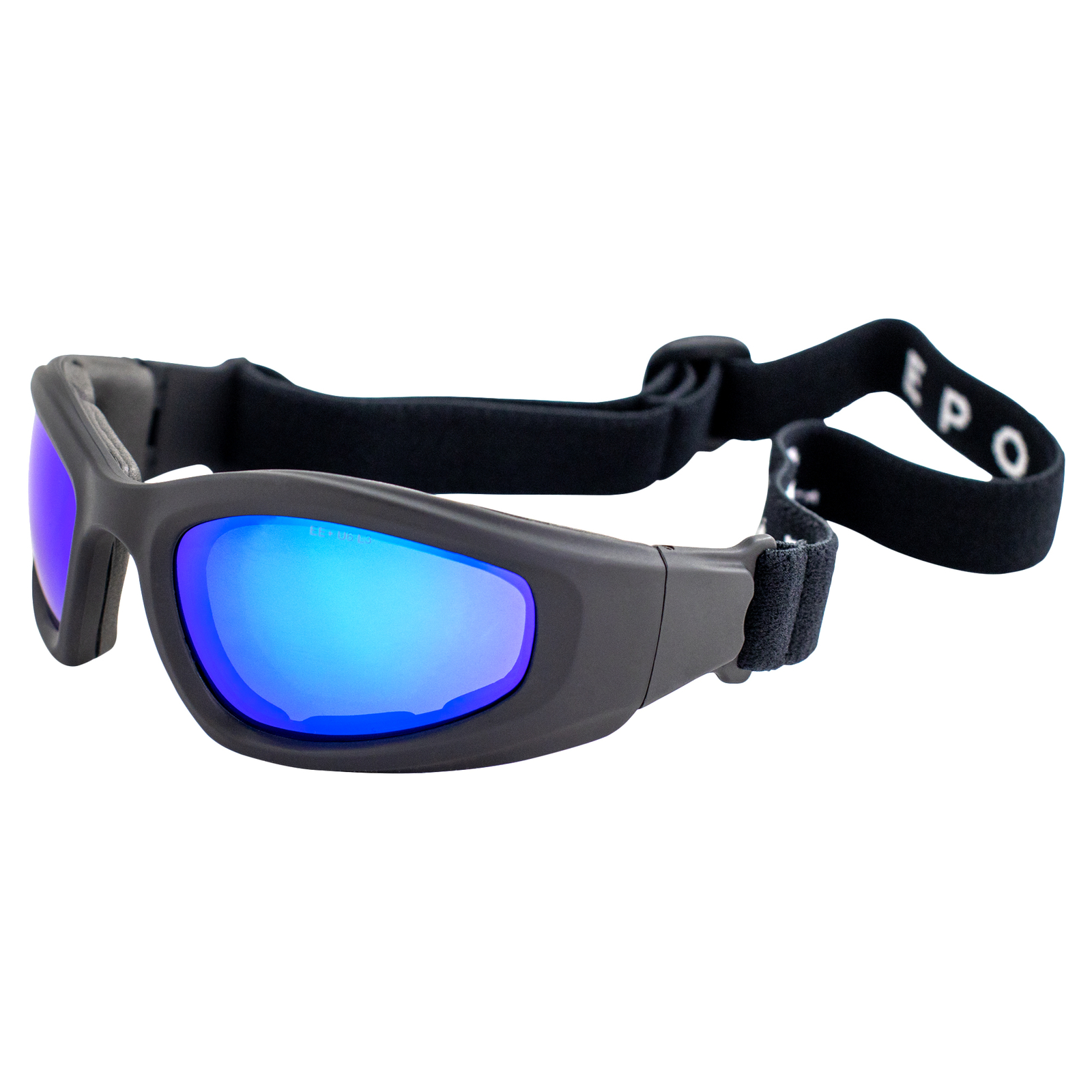 Epoch Eyewear Sport & Motorcycle Padded Safety Goggles Black w/ Blue Mirror Lens