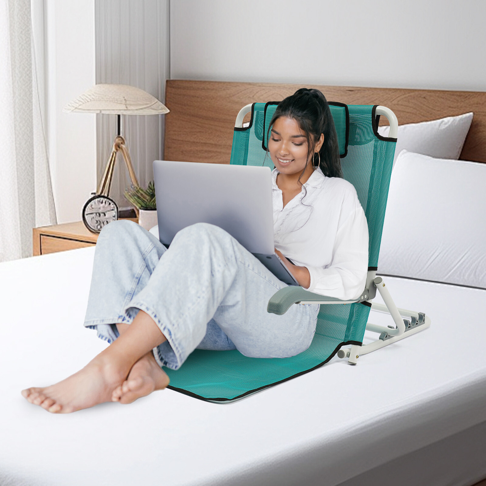 Foldable Adjustable Bed Backrest Support Sit-up Back Rest Bed Chair 198.42 lbs