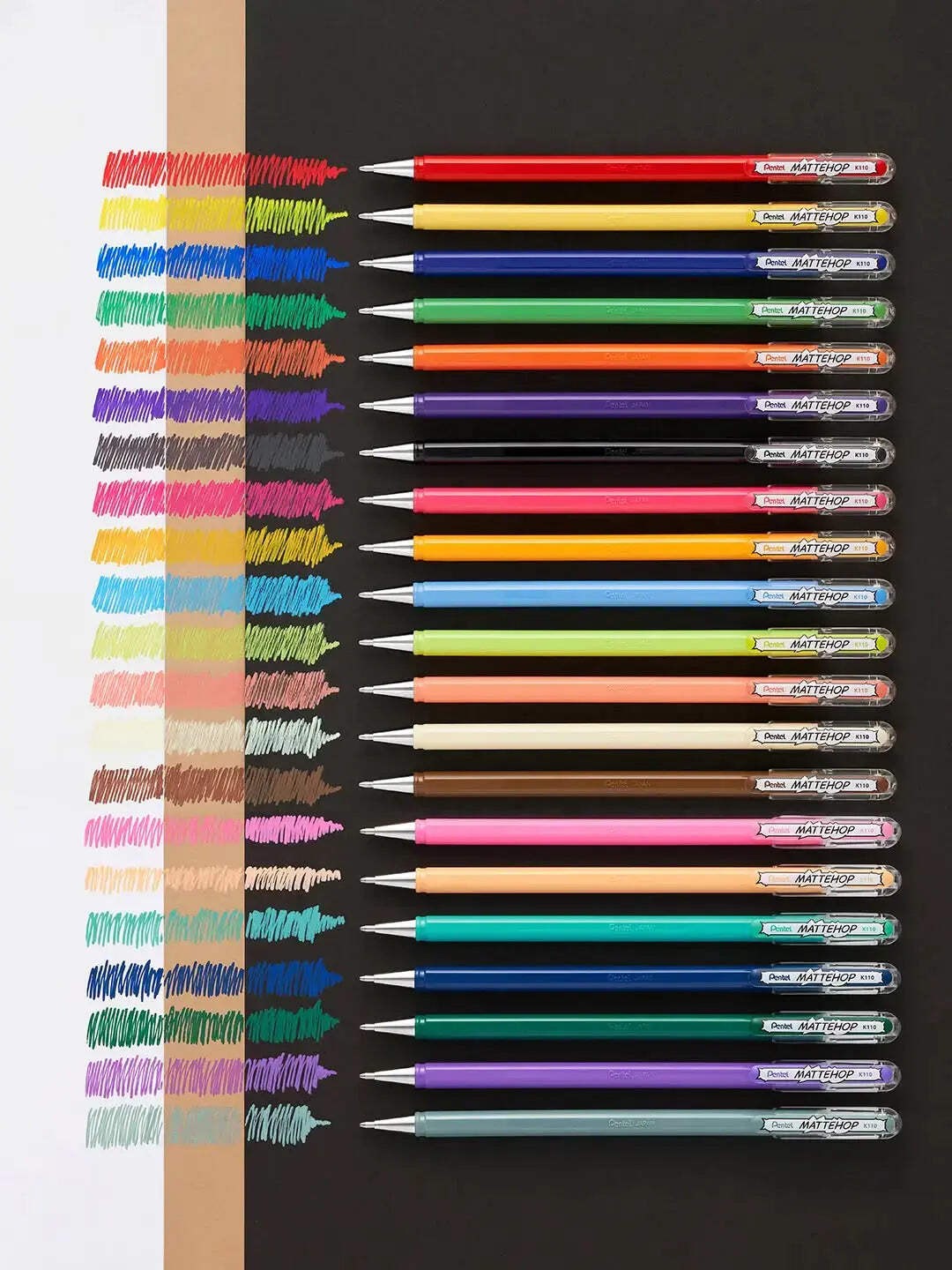 Pentel MATTEHOP Color Gel Pen Set, (1.0 mm), 21 Colors, with Limited Edition Met