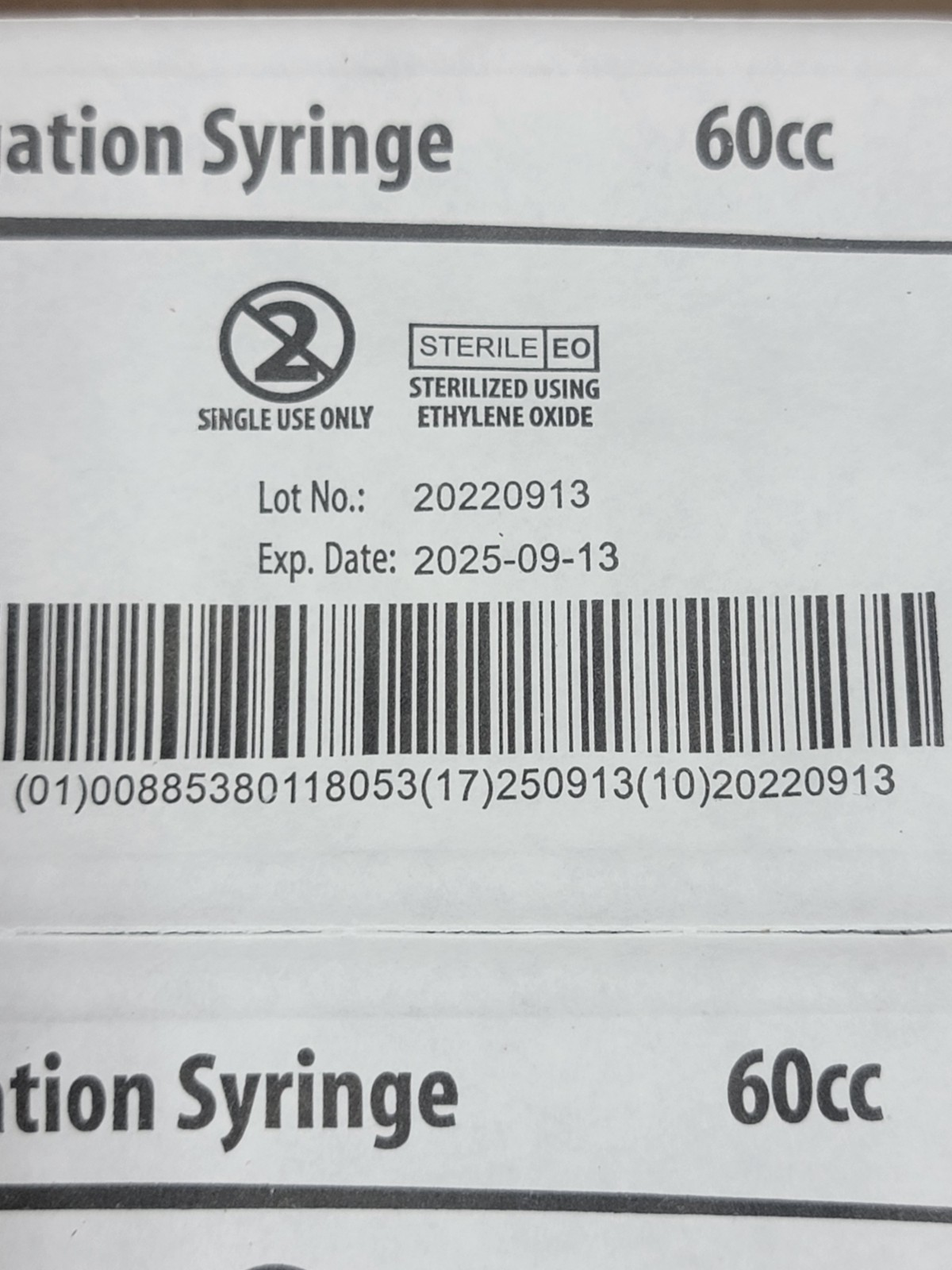 Cardinal 60cc Piston Irritation Syringe 60mL SYRINGE ONLY, Sterile, 25pk