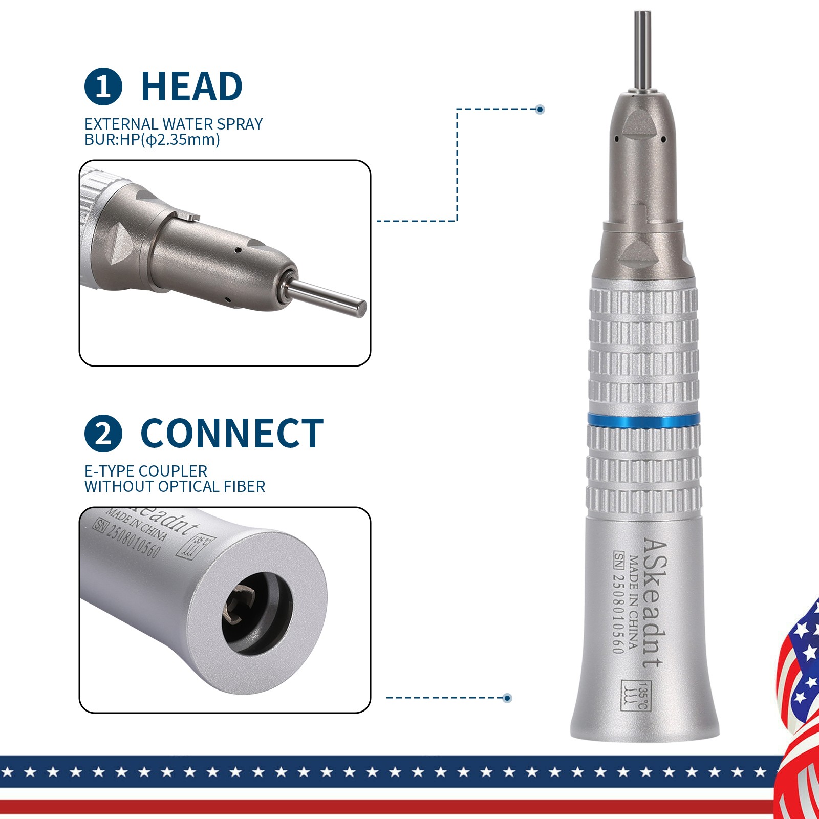 Dental Low Speed handpiece Straight Nose Cone 1:1 Direct Drive YP UPS L