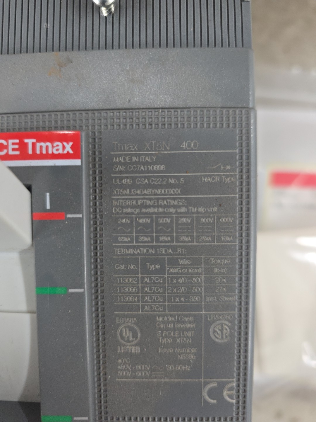 ABB Sace Tmax XT5N 400 Molded Case Circuit Breaker 400 Amp