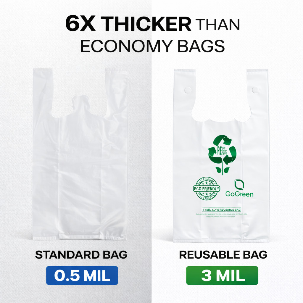 Extra Heavy Duty White 1/6 21 x 6.5 x 11.5 3.0 mil T-Shirt Plastic Grocery Bags
