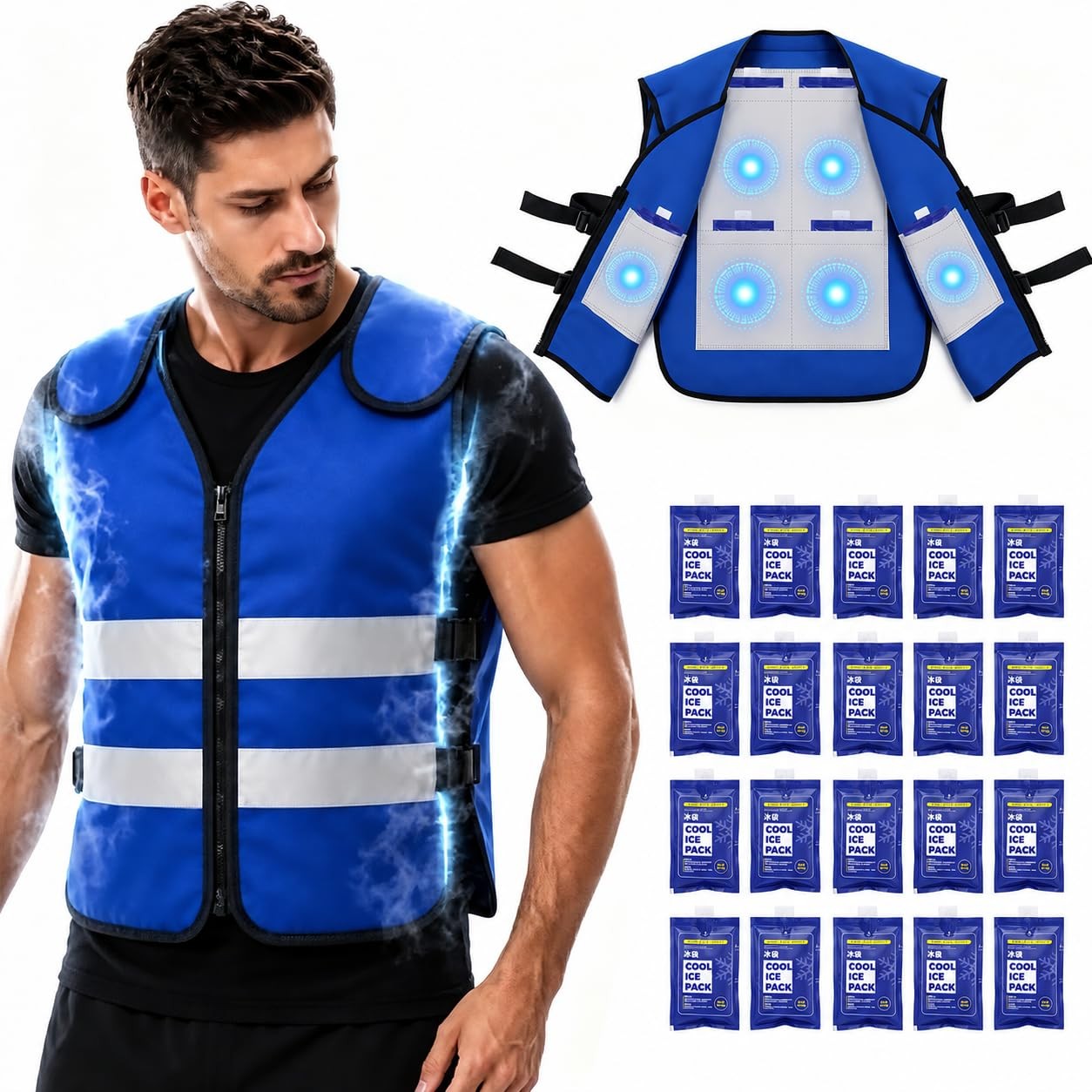 Cooling Vest for Men Women, Ice Vest with 20 Reusable Gel Ice Packs, High Visibi
