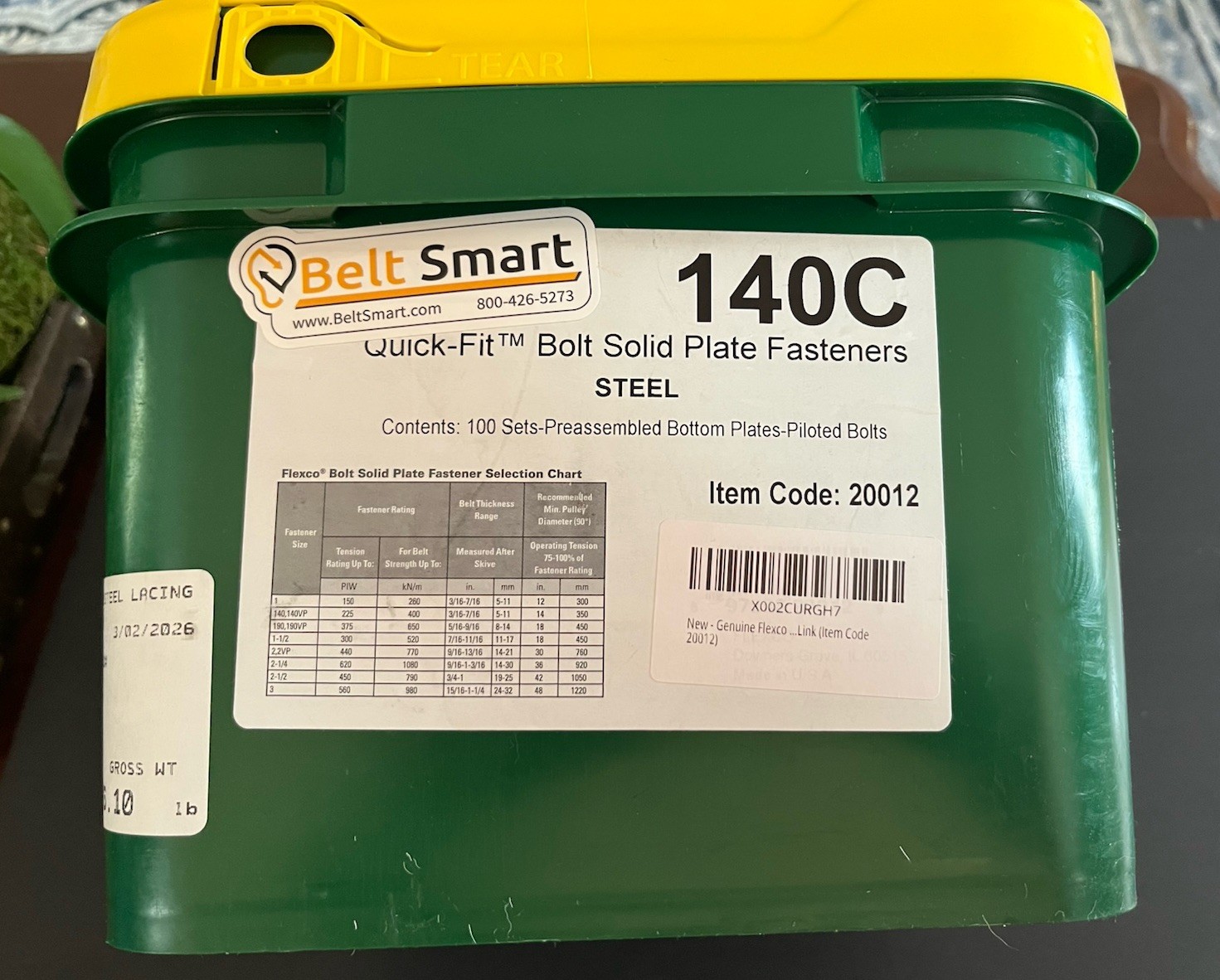 Genuine Flexco 140C Pail of 100 | Style 140 Quick Fit Bolt Solid Plate Fasteners