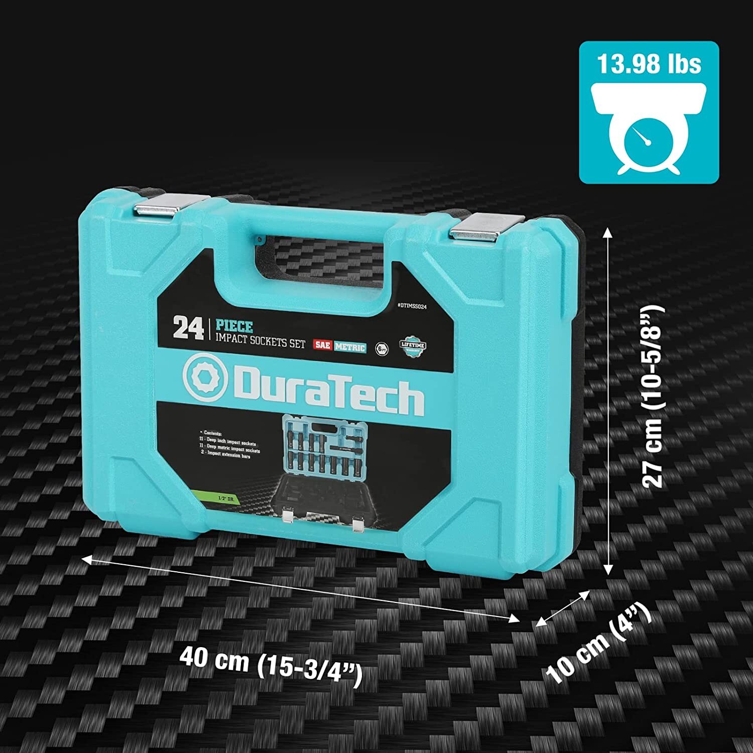 DURATECH 24PC Impact Socket Set 1/2″ Dr Deep Impact Socket Set Metric SAE w/Case