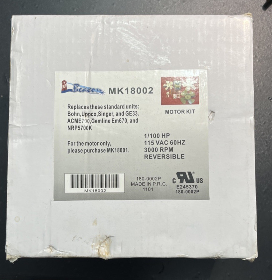 Beacon MK18002 Motor Kit 115V 1 Phase 1/100 HP 3000RPM Reversible Bohn GE