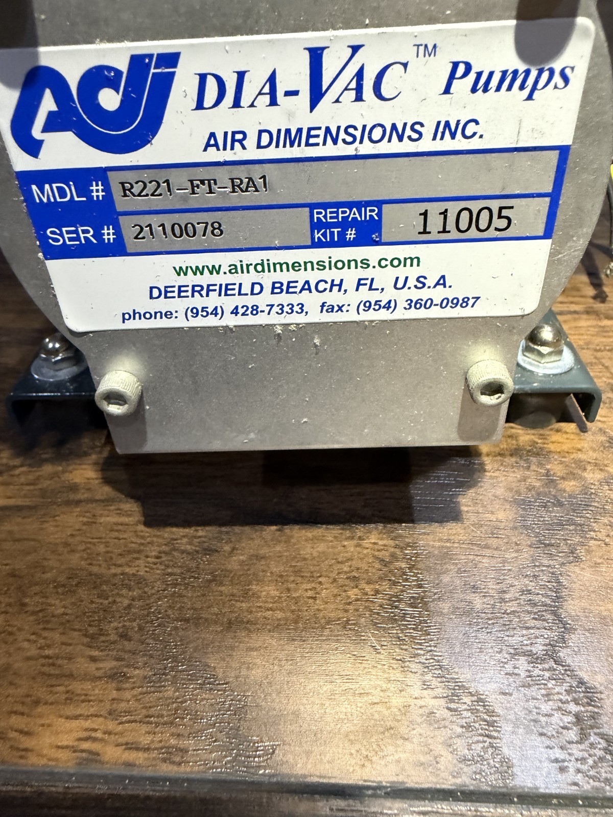 NEW ADI Dia-Vac R221-FT-RA1 Air Diaphragm Vacuum Pump 115/230V Marathon Motor