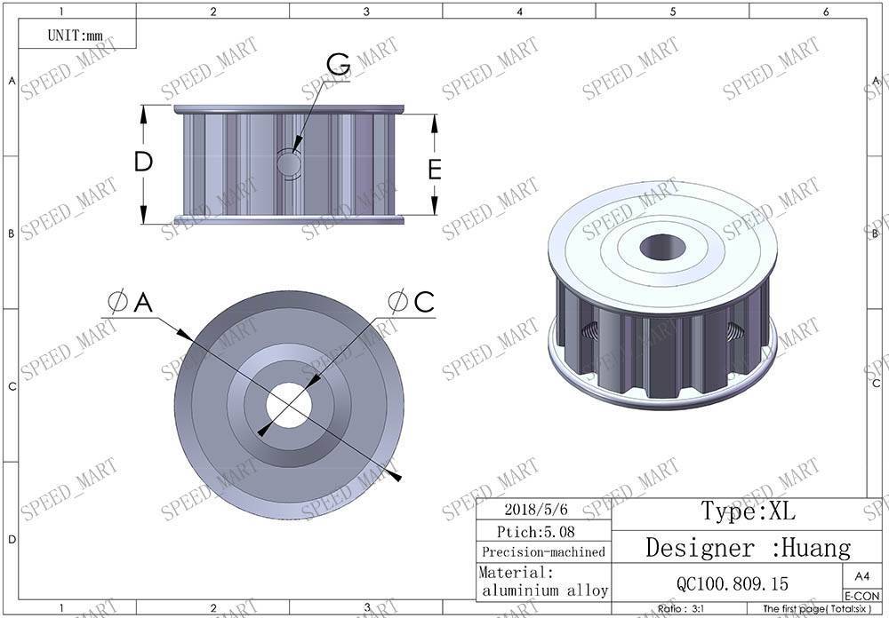 AF Type XL Aluminum Timing Belt Pulley 12 Tooth 6.35mm Bore for Stepper Motor