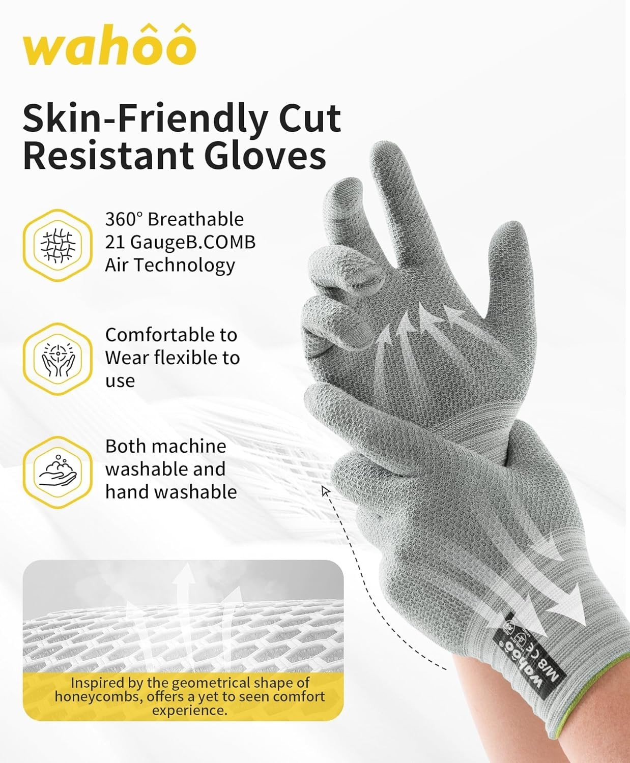 wahoo Food Grade Cut Resistant Gloves Level 5, ANSI 4 Lightweight Breathable NEW