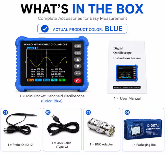 HP-500K Handheld Digital Oscilloscope 500kHz, 2.5MS/s, Portable, Auto, BNC Probe
