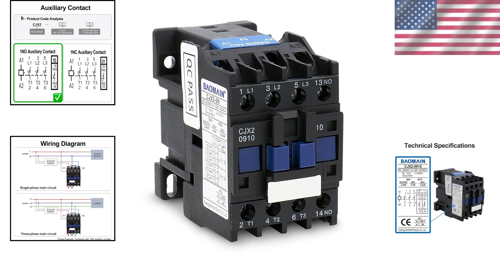 Versatile 3-Pole AC Contactor 110V 50/60Hz for Motor Starters & Control Panels