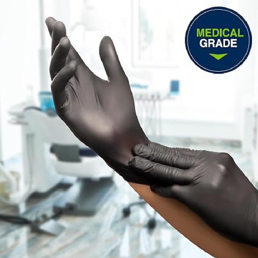 Large Black/Orange Nitrile Exam Gloves – 150 Count 5.5 mil
