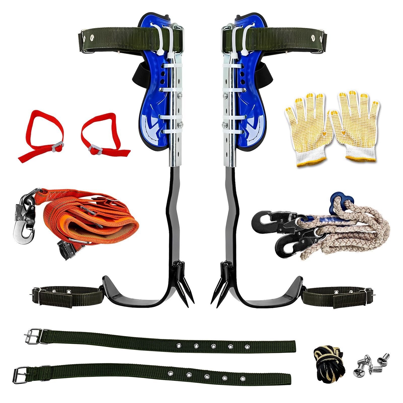 Tree Climbing Spikes Adjustable Height Pole Tree Climbing Spurs Steel w/2 Gear