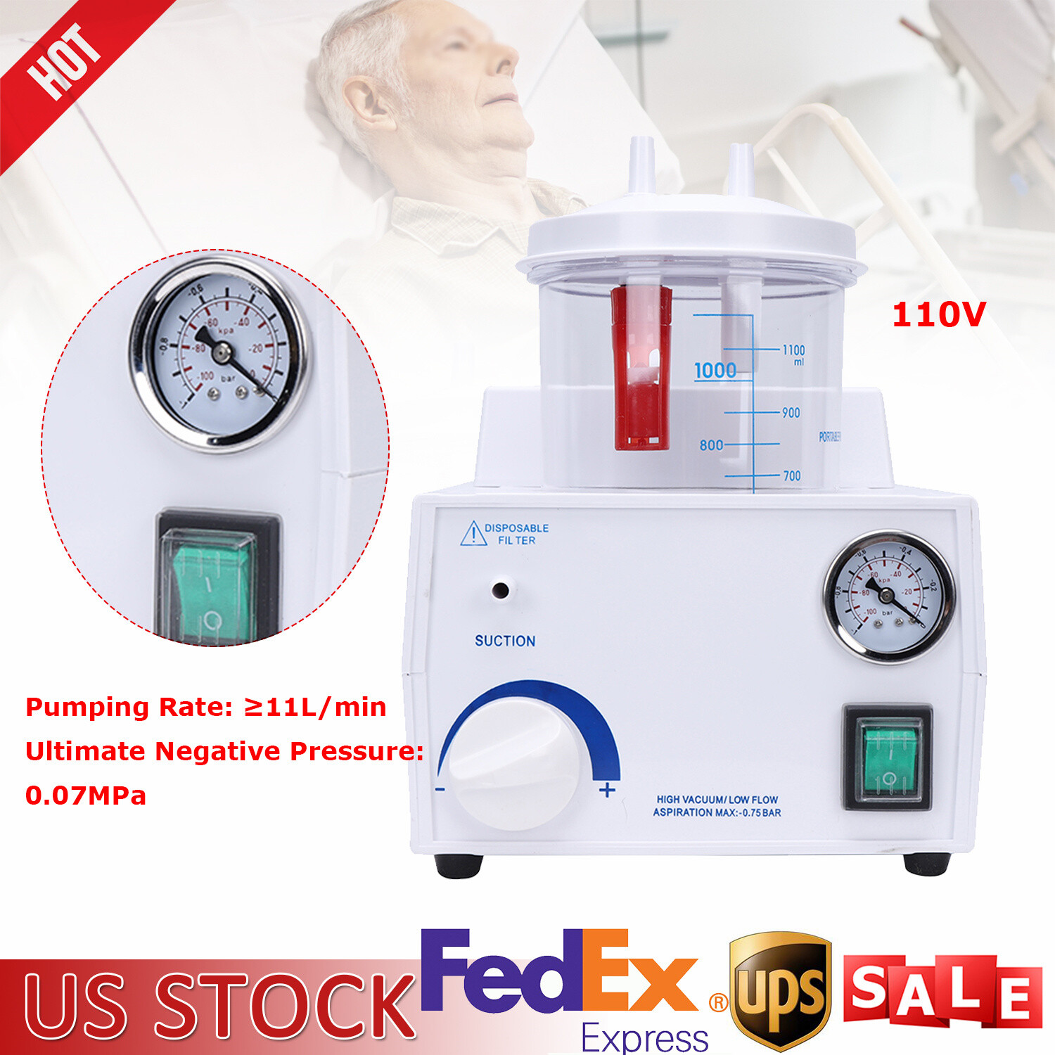 Portable Dental Phlegm Suction Unit Emergency Medical Vacuum Aspirator Machine